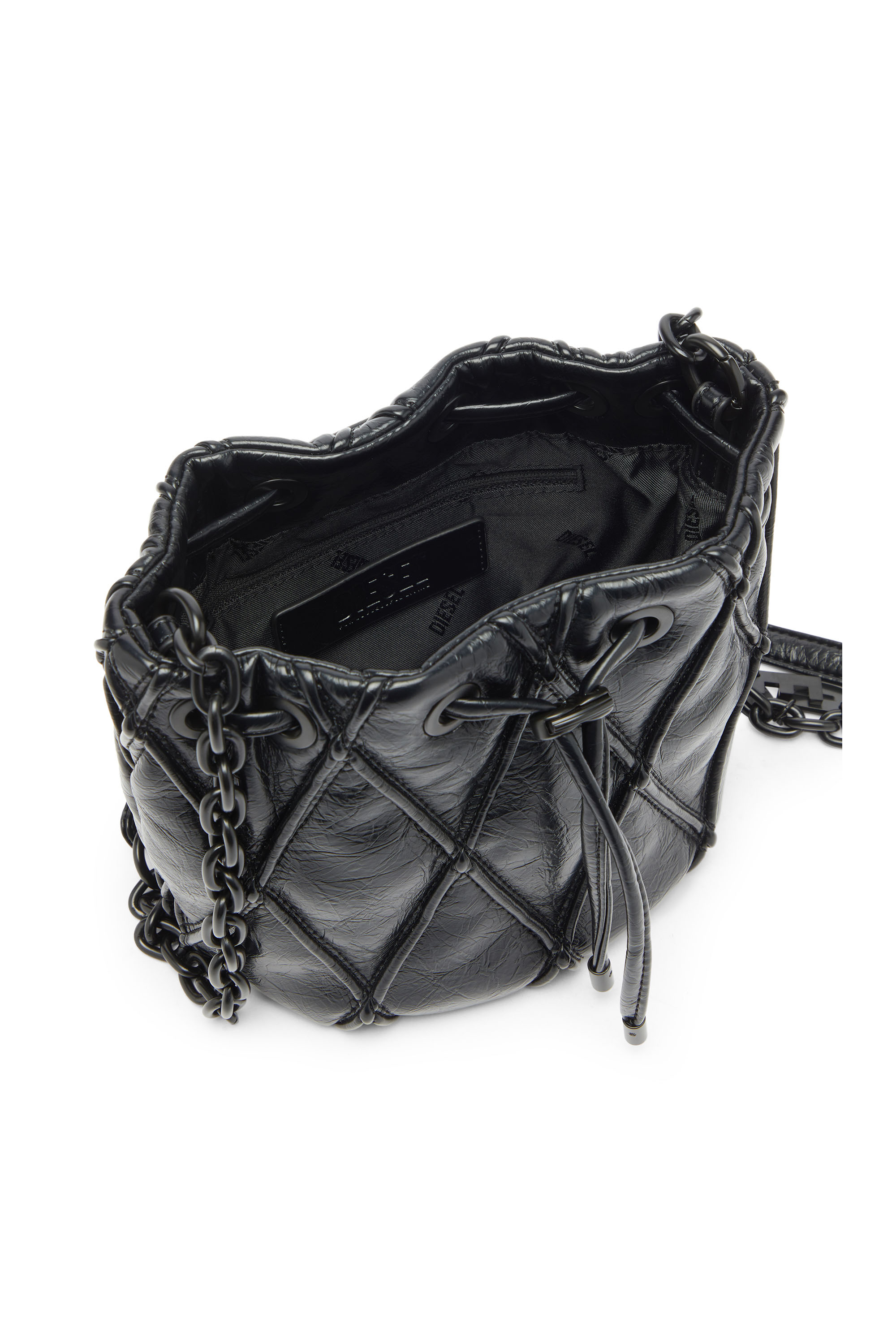 Diesel - CHARM-D BUCKET S, Woman's Charm-D - Bucket bag in shiny quilted PU in Black - 3