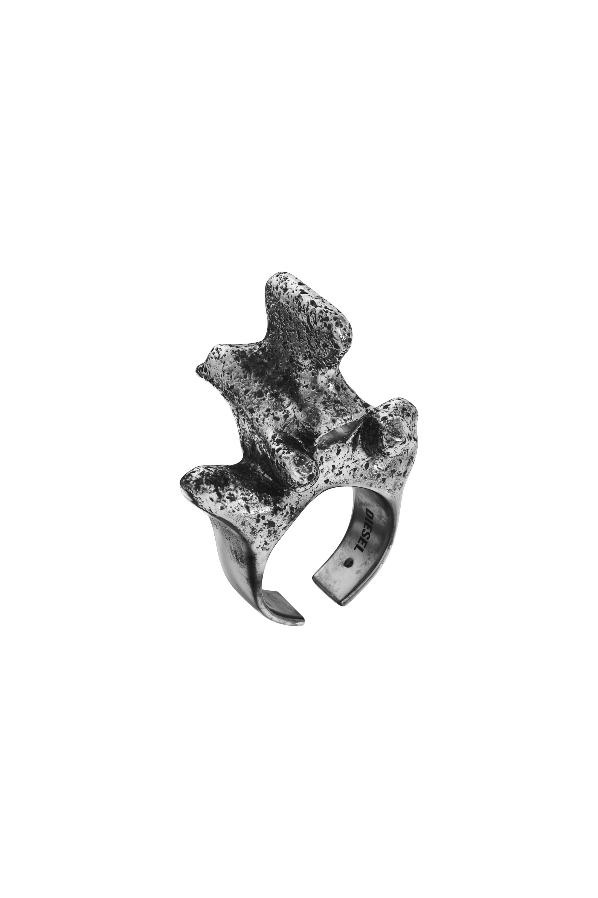 Diesel - DX1708040 JEWELLERY, Anillo en tono plateado con detalle central Unisex in Gris - 1