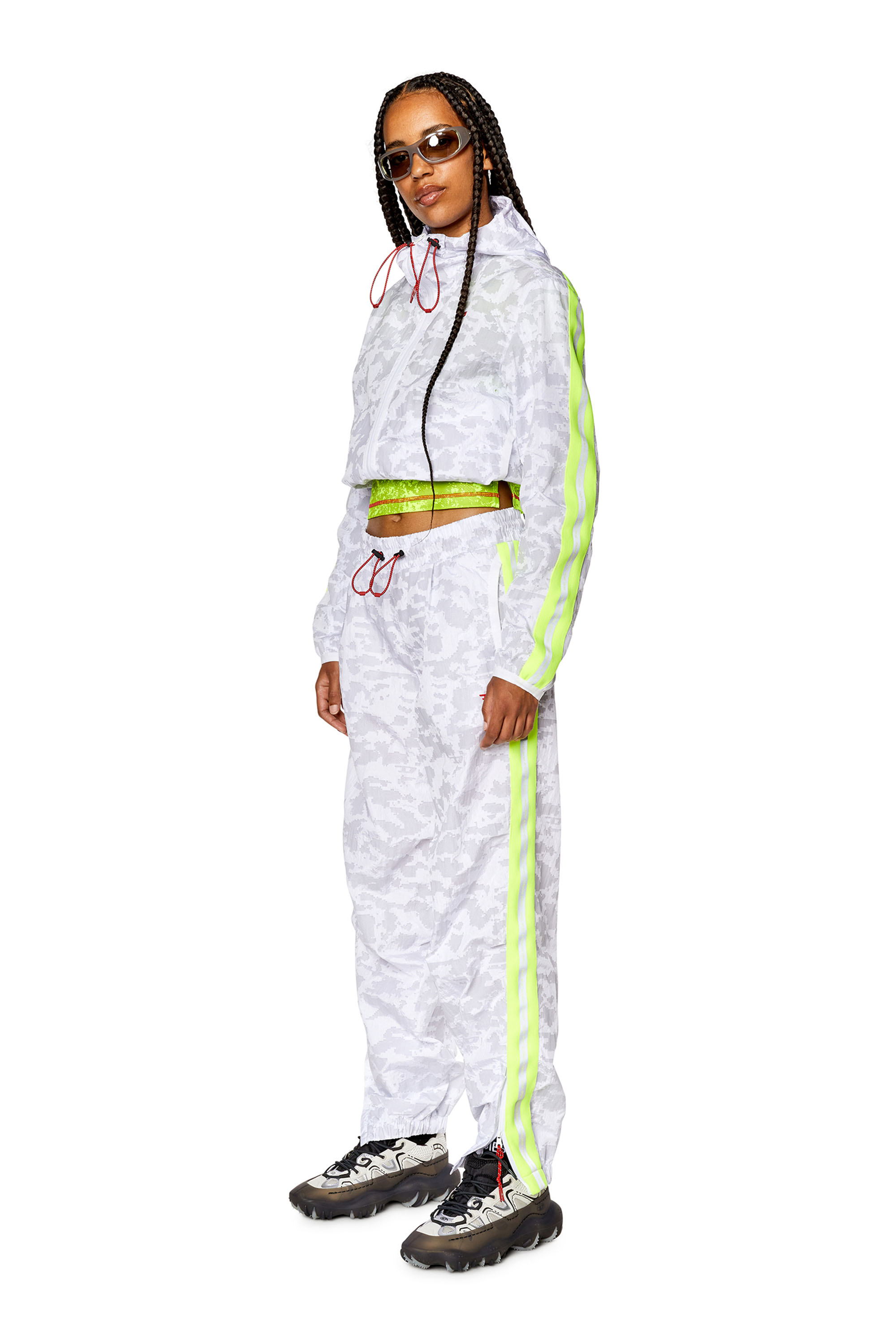 Track pants with pixelated print