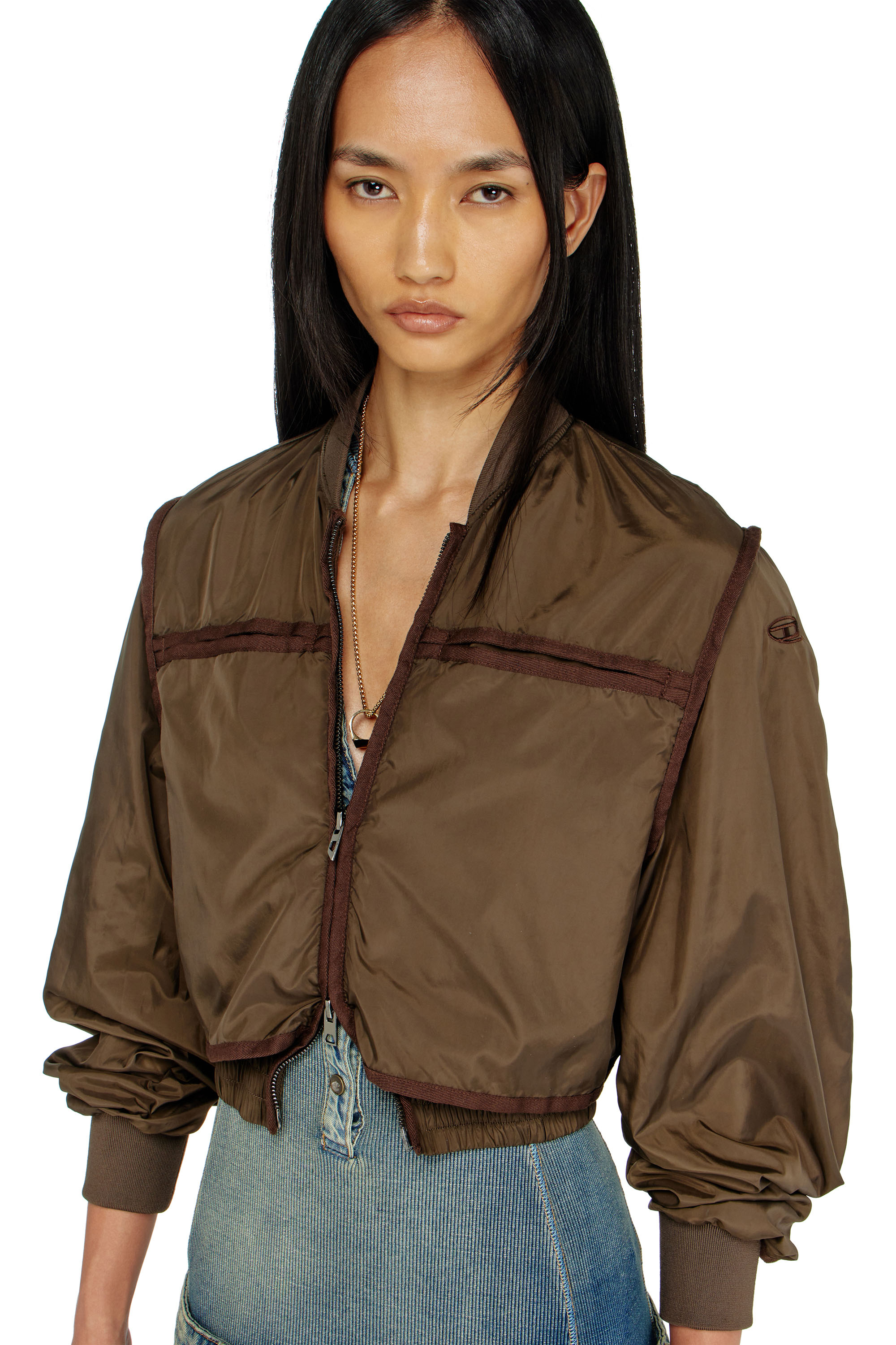 Diesel - G-OTHAM, Female's Nylon jacket with tonal taping in Brown - 4