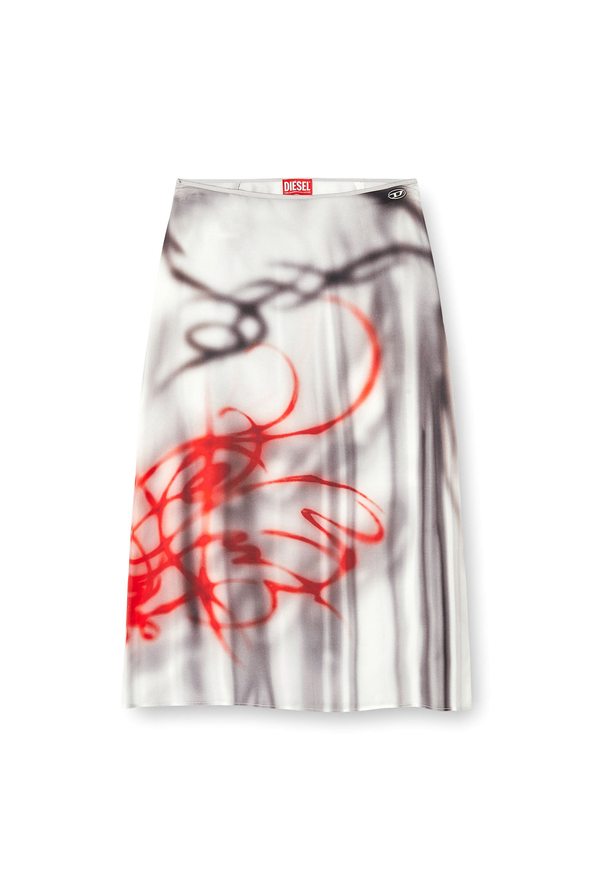 Diesel - O-RCHID-S1, Female's Satin midi skirt with graffiti print in Grey - 2