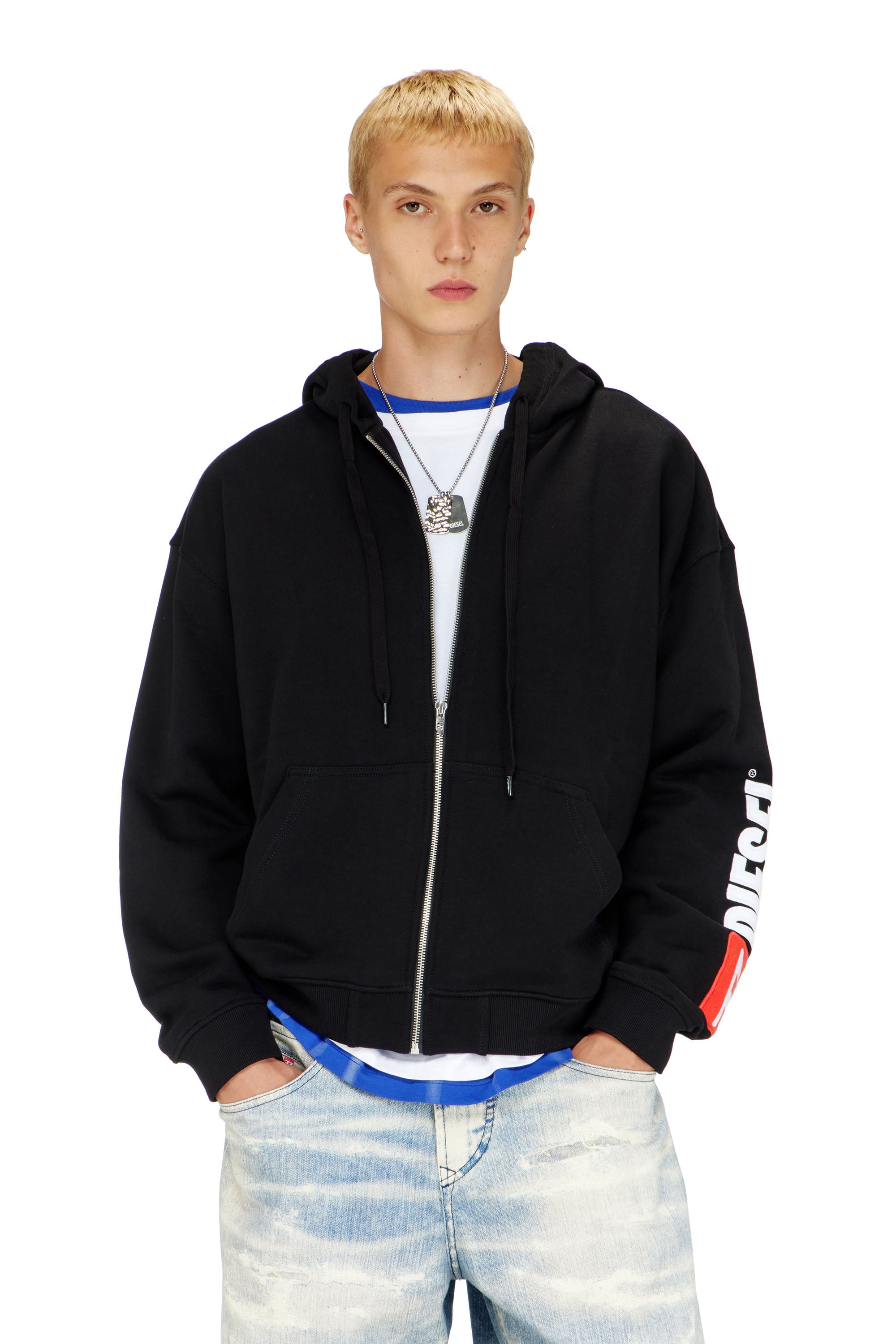 Diesel - S-BOXT-ZIP-HOOD-DIV, Sudadera con capucha y bordado de parche con logotipo Hombre in Negro - 3