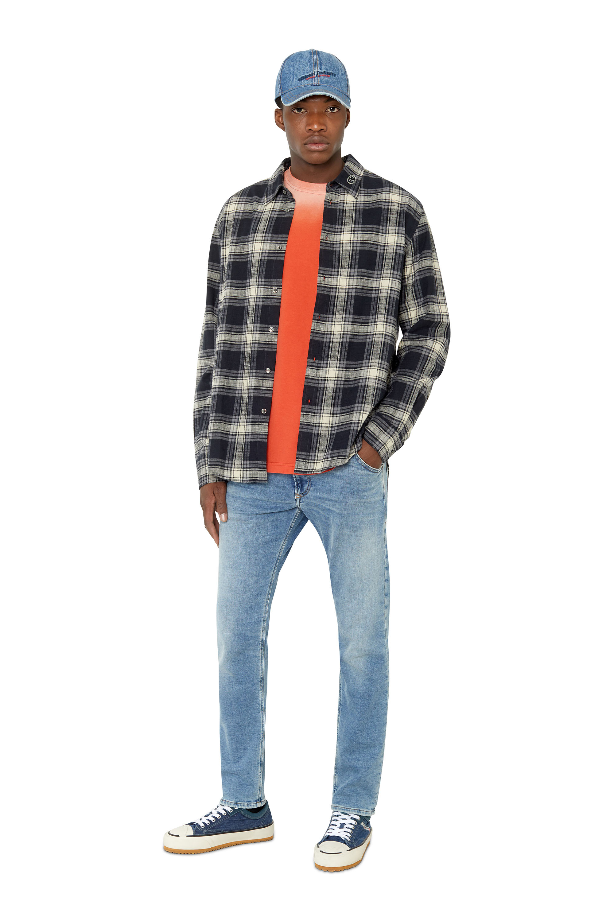 Diesel - S-UMBE-CHECK-NW, Man's Checked shirt in slub flannel in Black/Grey - 1