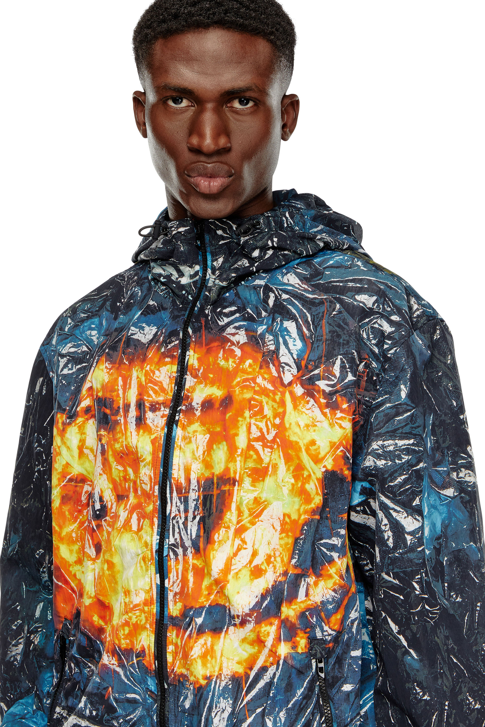 Diesel - J-WARRETT-POSTER, Male's Hooded windbreaker with poster print in Blue/Black - 4