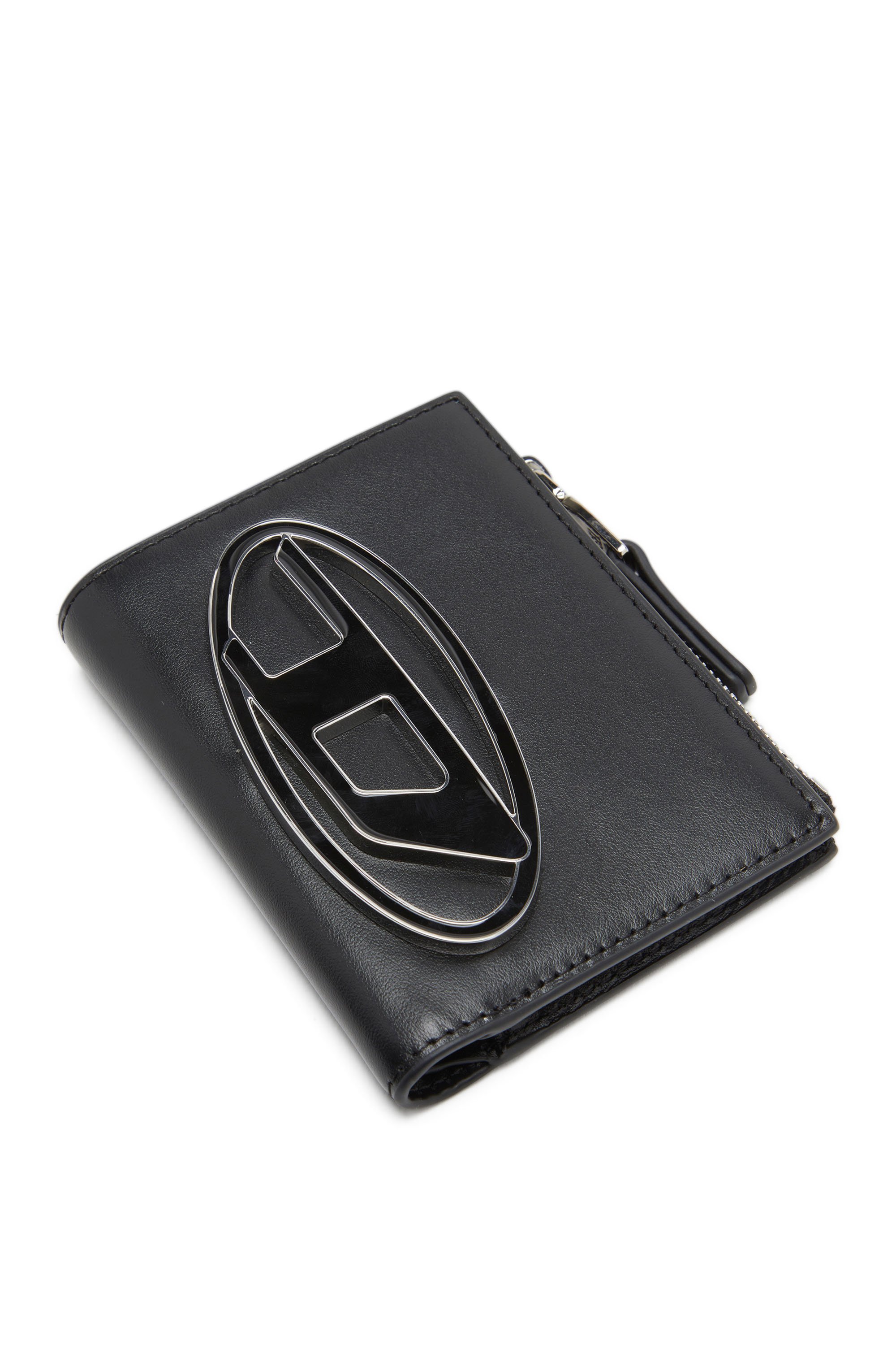 Diesel - 1DR BI-FOLD ZIP II, Petit portefeuille en cuir avec plaque à logo Femme in Noir - 4
