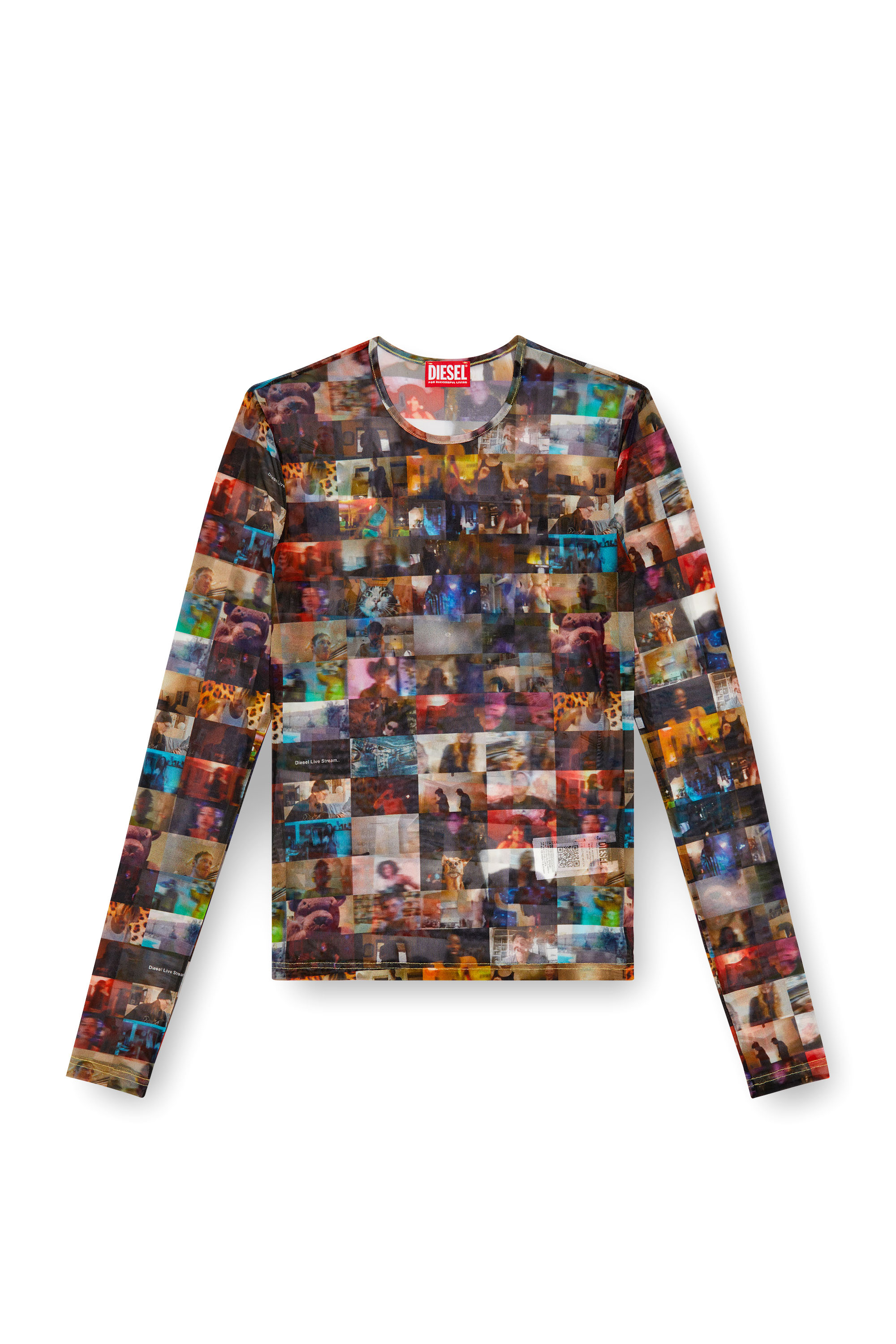 Diesel - T-LIXY, Top en tulle stretch avec imprim&eacute; Livestream Homme in Polychrome - 2