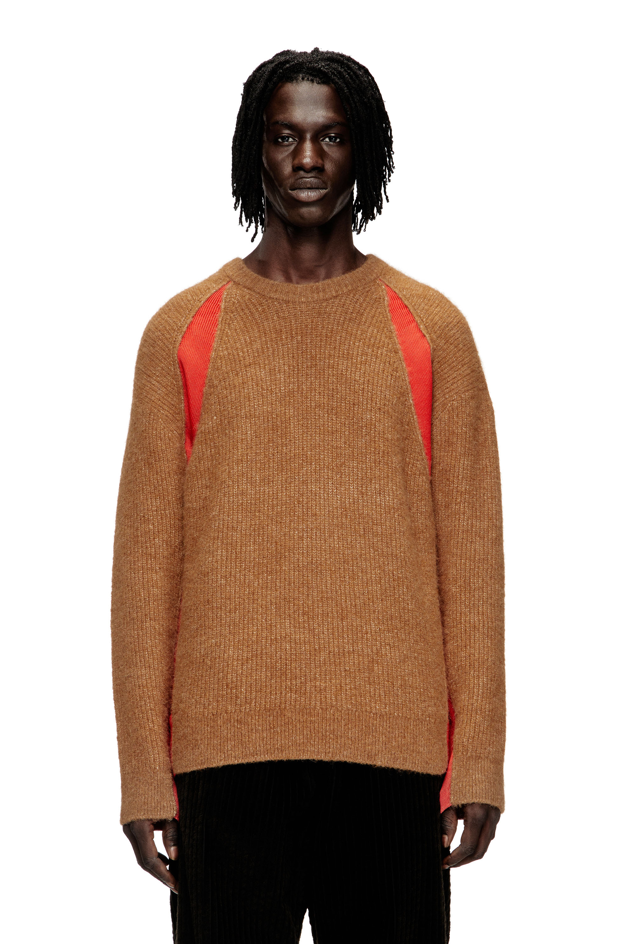 Diesel - K-LOLLO, Male's Alpaca-blend jumper with contrast inserts in Brown - 1