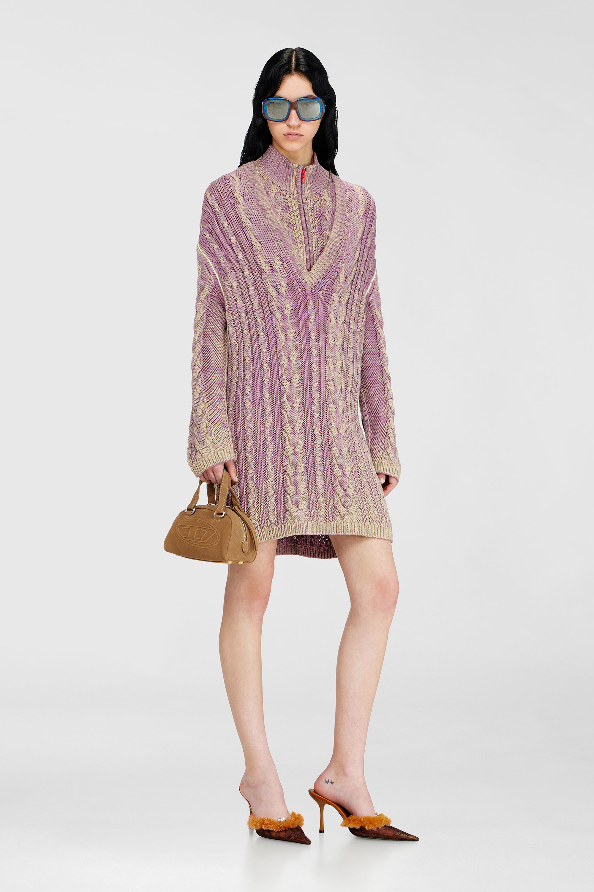 Diesel - M-ELGA, Robe pull courte en maille torsad&eacute;e Femme in Violet - 1