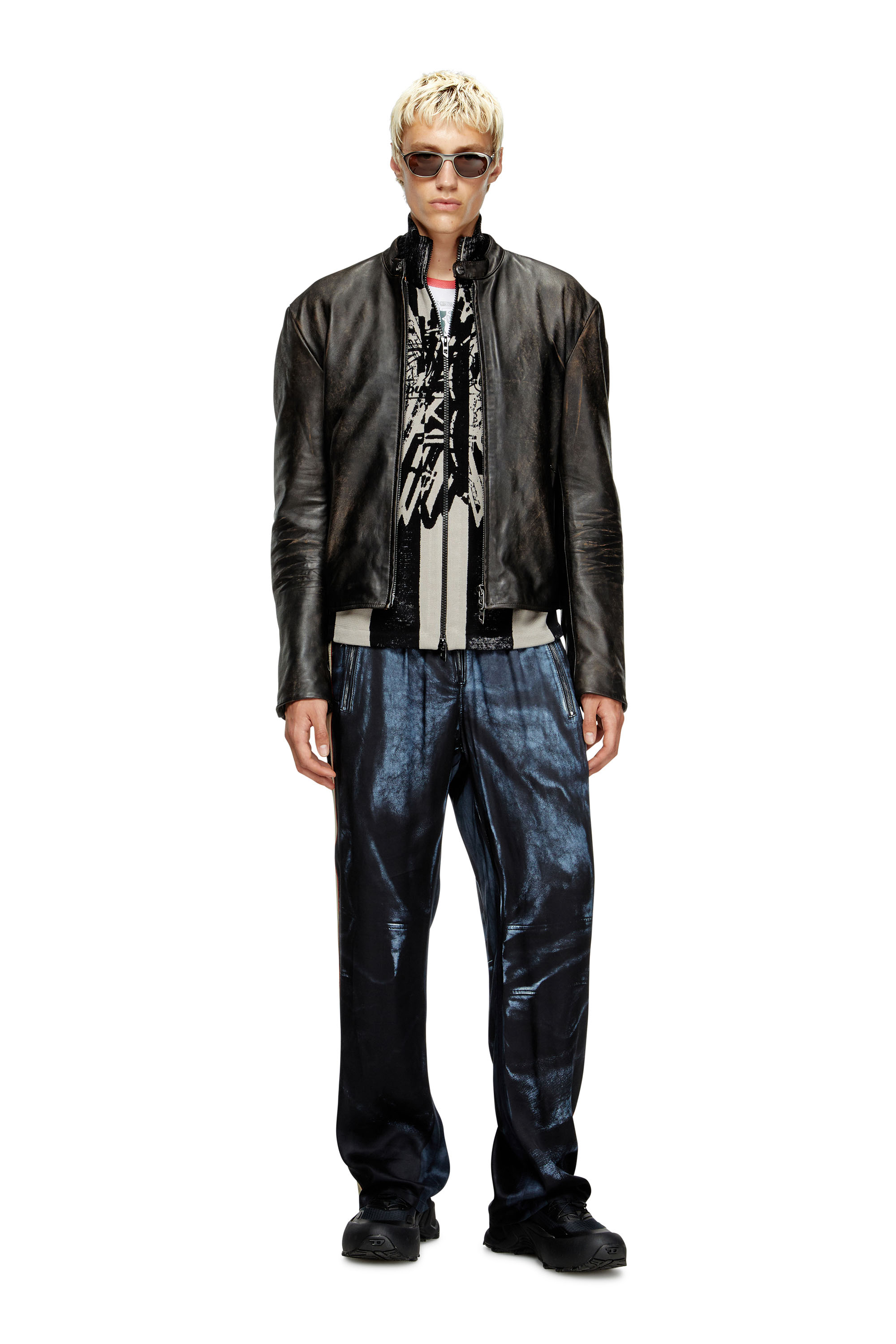 Diesel - L-AROSS, Male's Distressed leather biker jacket in Brown - 2
