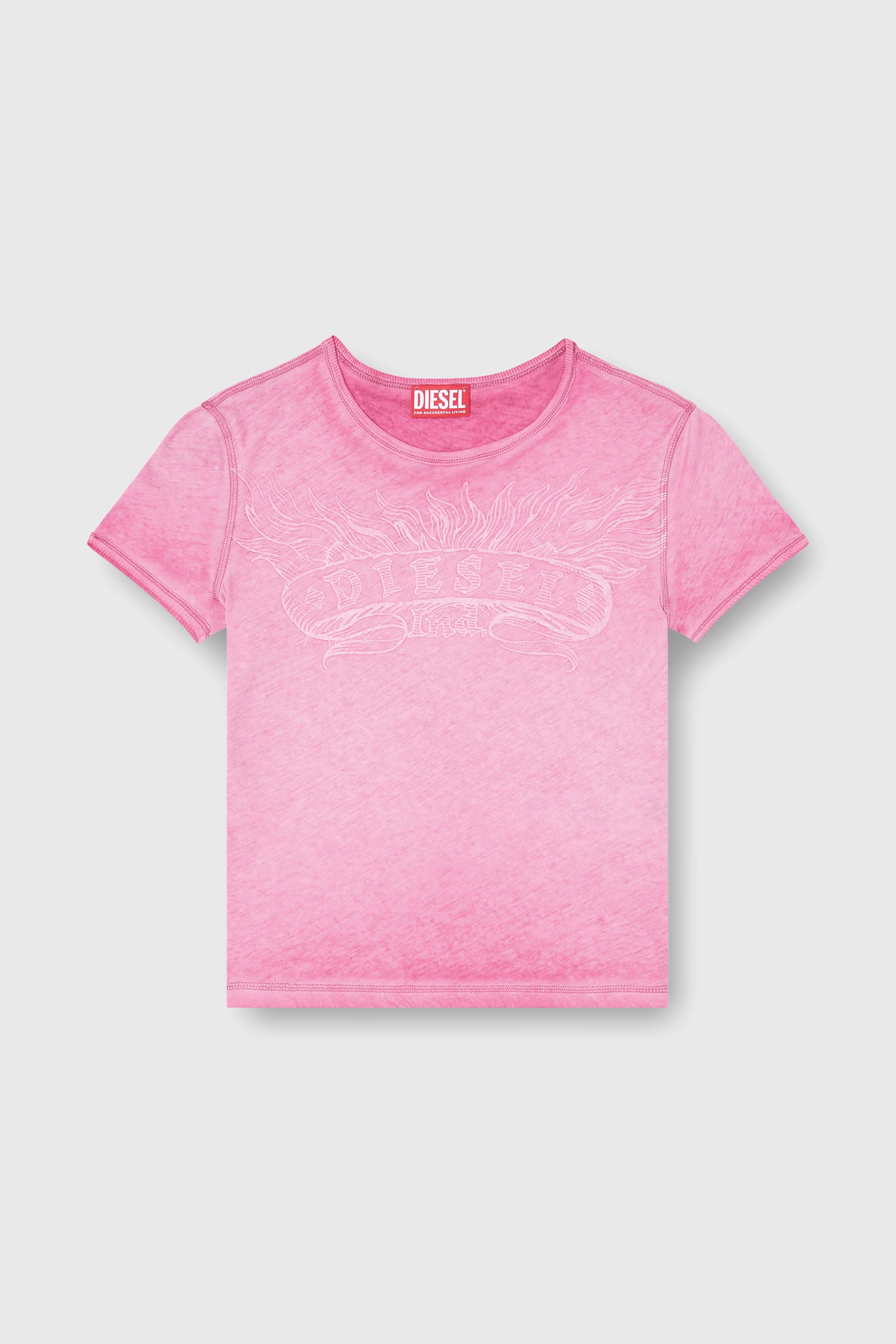Diesel - T-UNCUTIES-LONG-AA2, Woman's Slim T-shirt with tonal logo print in Pink - 2