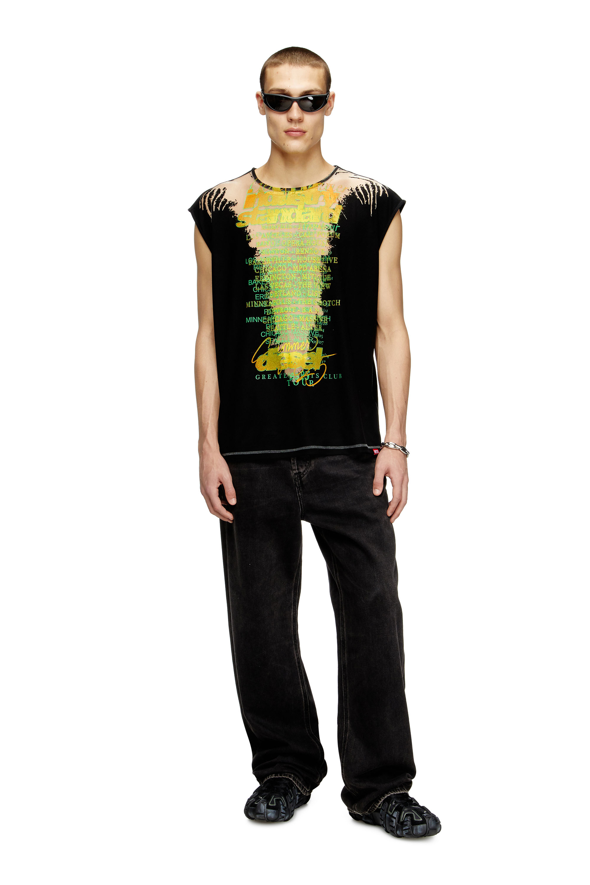 Diesel - T-ISAK-A, Camiseta sin mangas con estampado de letras de canciones Unisex in Negro - 1