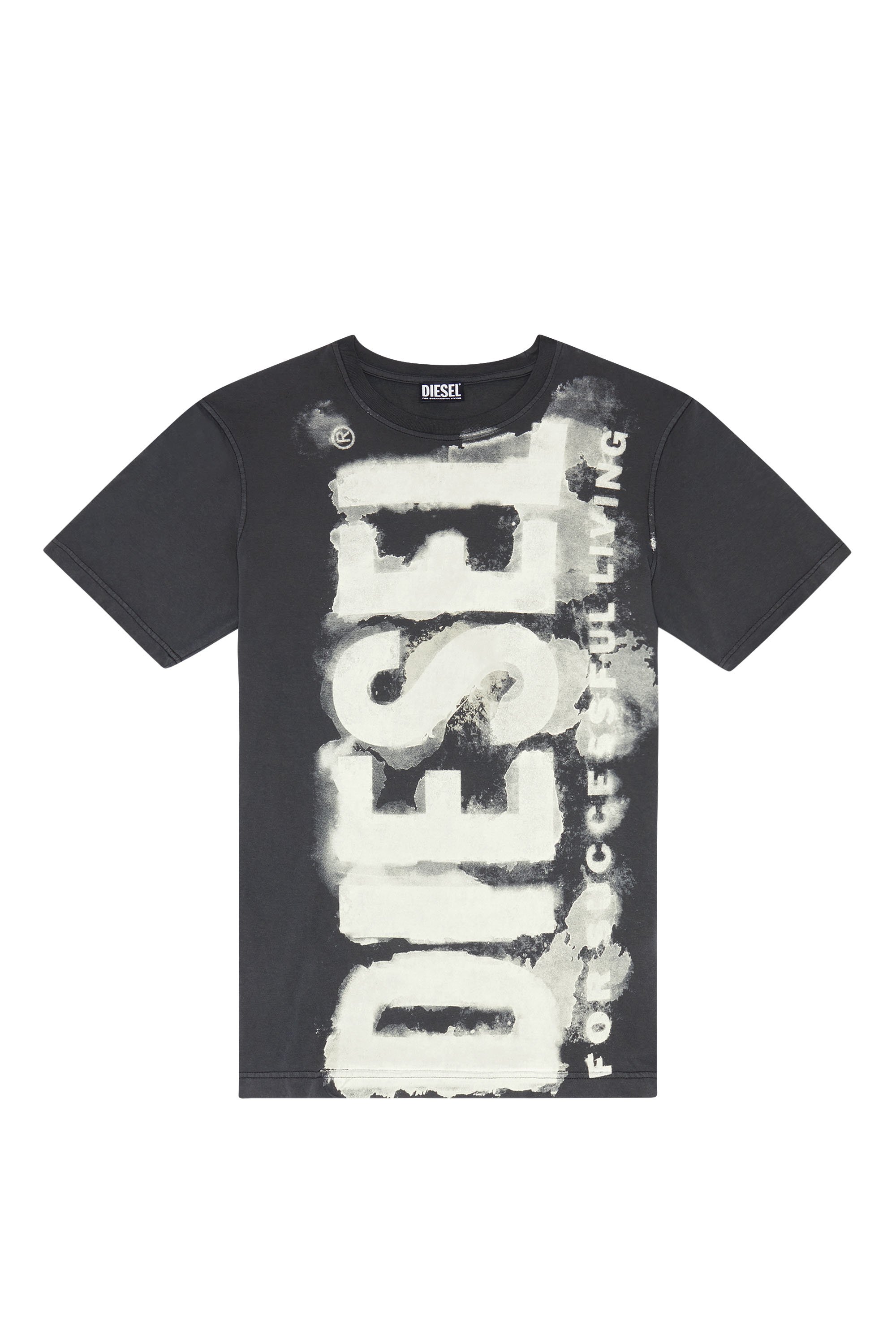 Diesel - T-JUST-E16, Man's T-shirt with bleeding logo print in Dark grey - 2