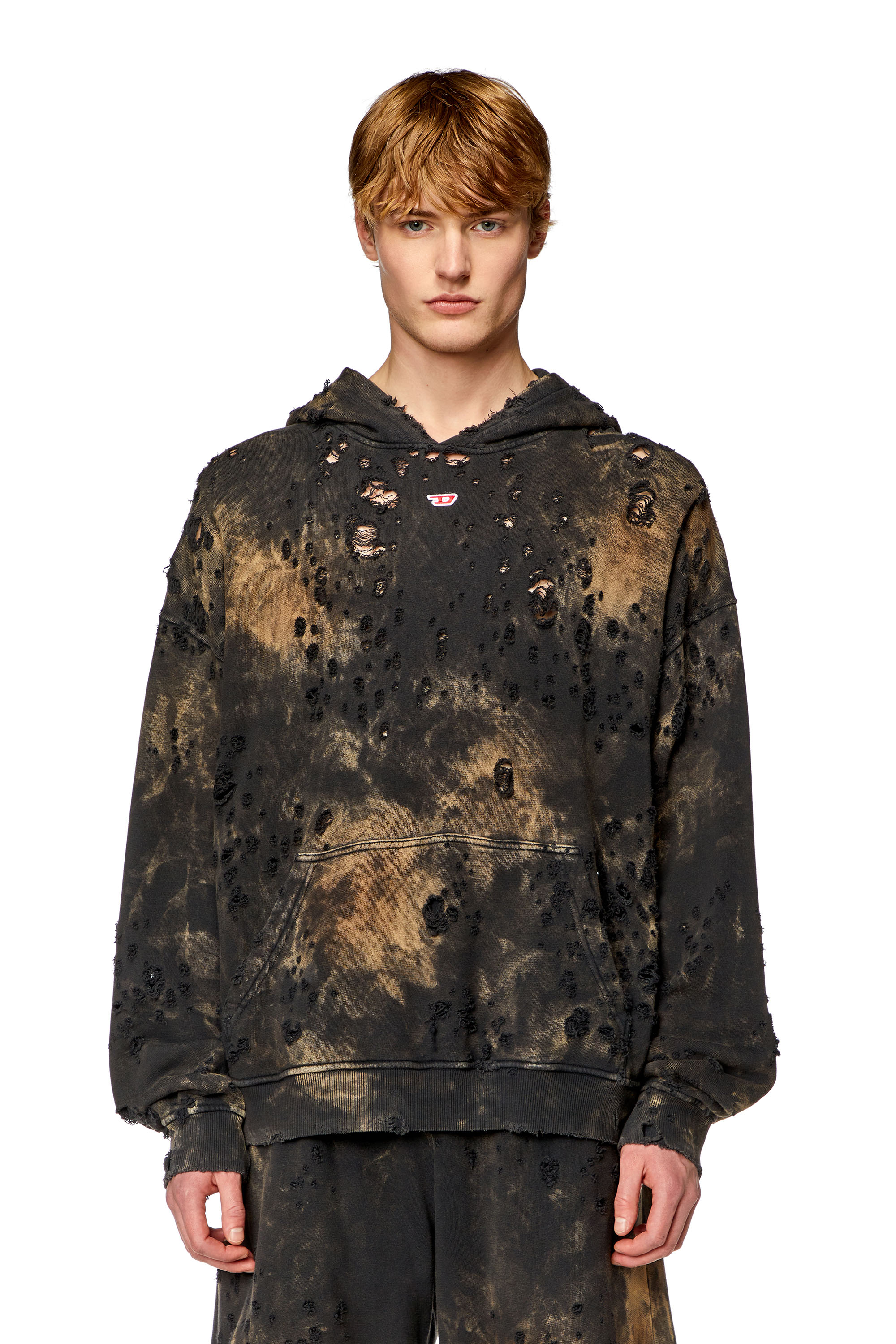Men's Destroyed hoodie with marble-effect | Multicolor | Diesel Men's Destroyed hoodie with marble-effect | Multicolor | Diesel