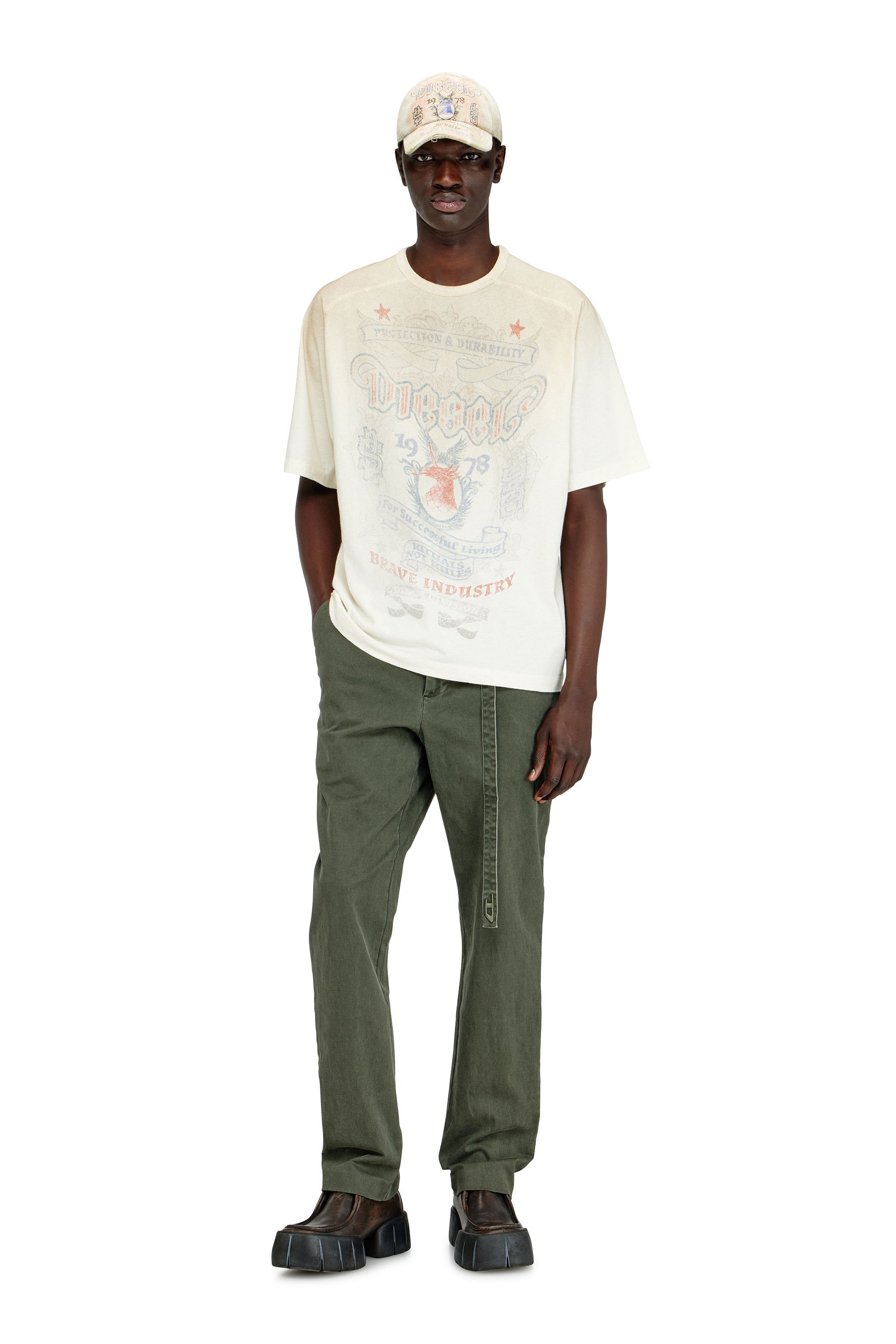 Diesel - T-ALECY, Male's T-shirt with Diesel crest graphic in White - 2