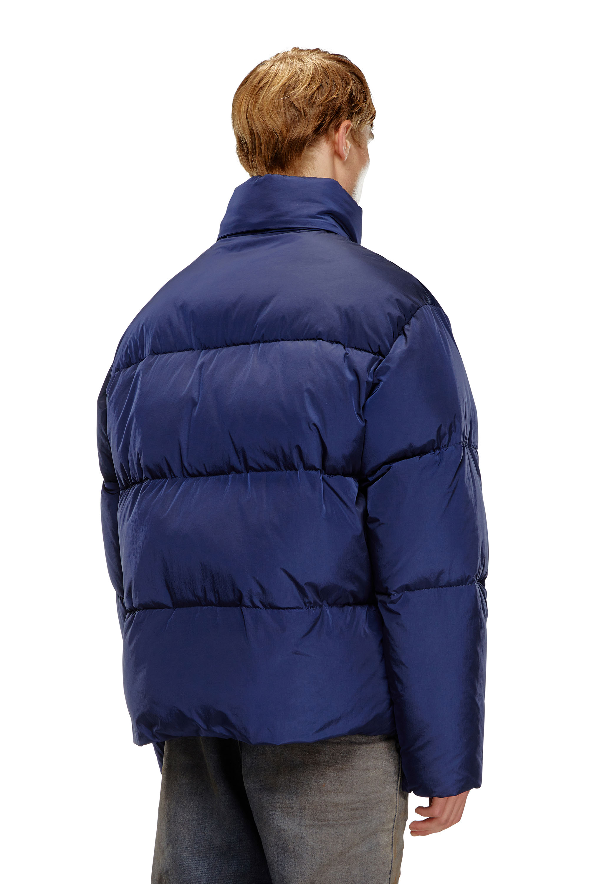 Men's Hooded down jacket in wrinkled nylon | Blue | Diesel