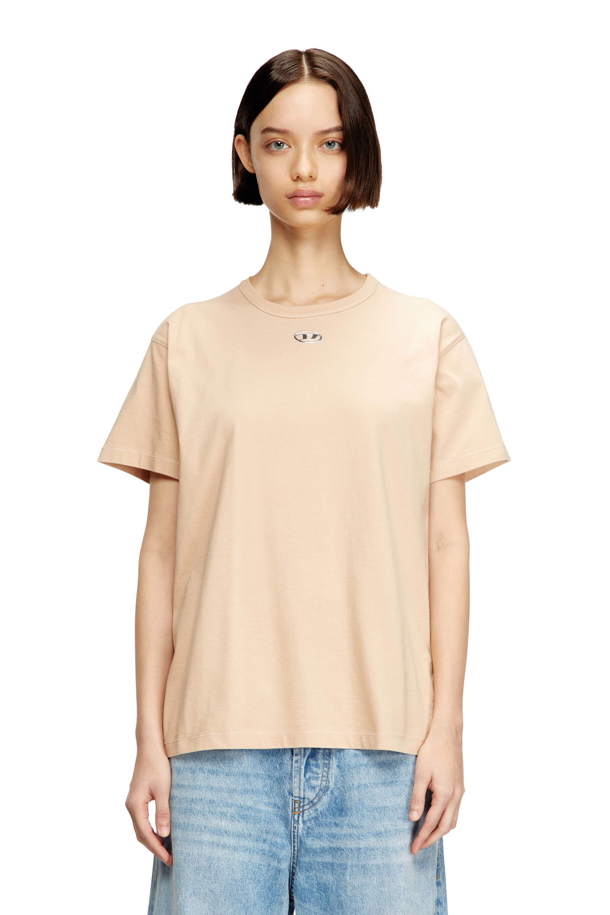 Diesel - T-NORMY-OD-S1, Camiseta de algodón con Oval D metálico Mujer in Beige - 2