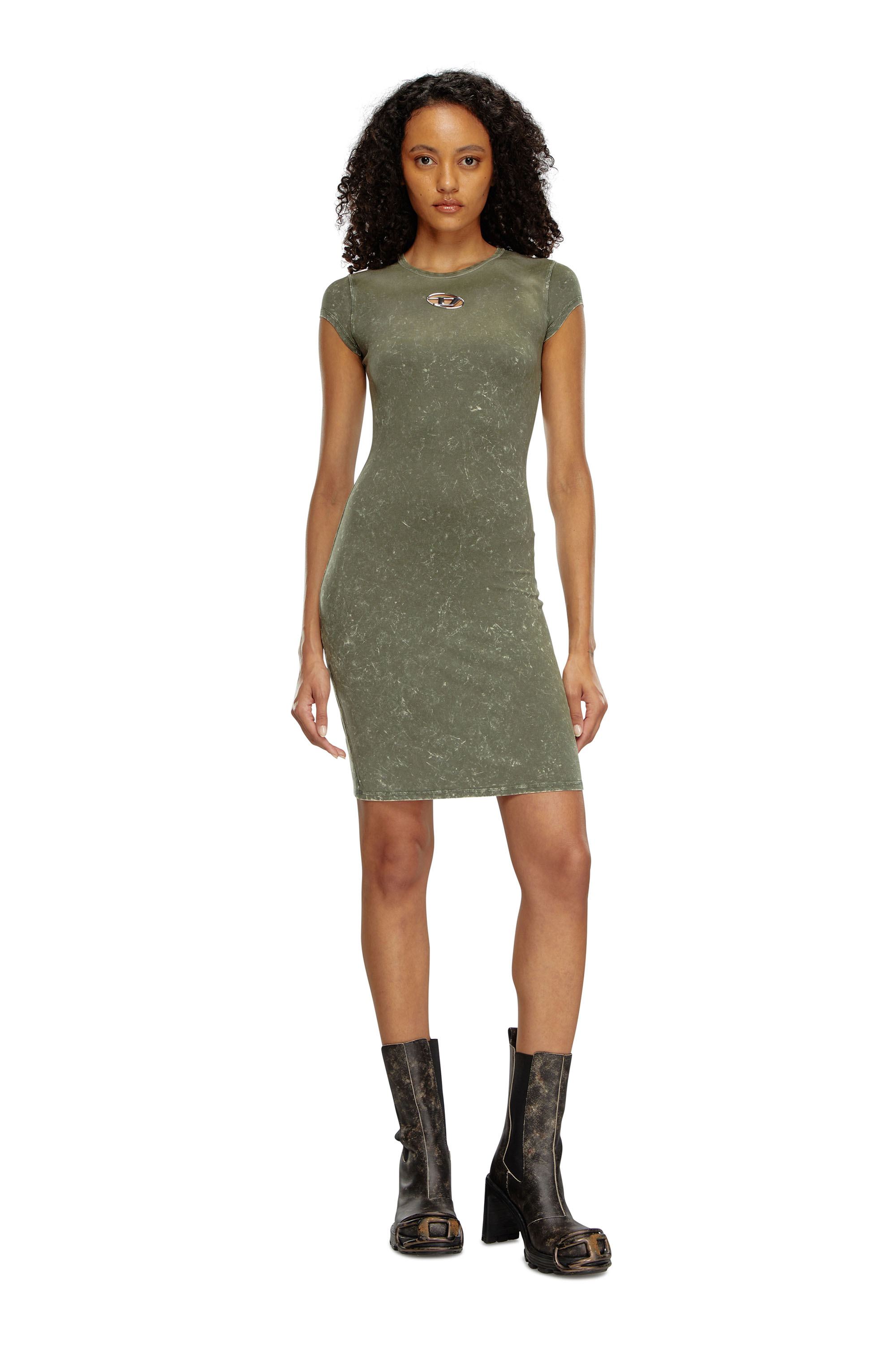 Diesel - D-ANGIEL-P1, Female's Short dress in marbled stretch jersey in Olive Green - 2