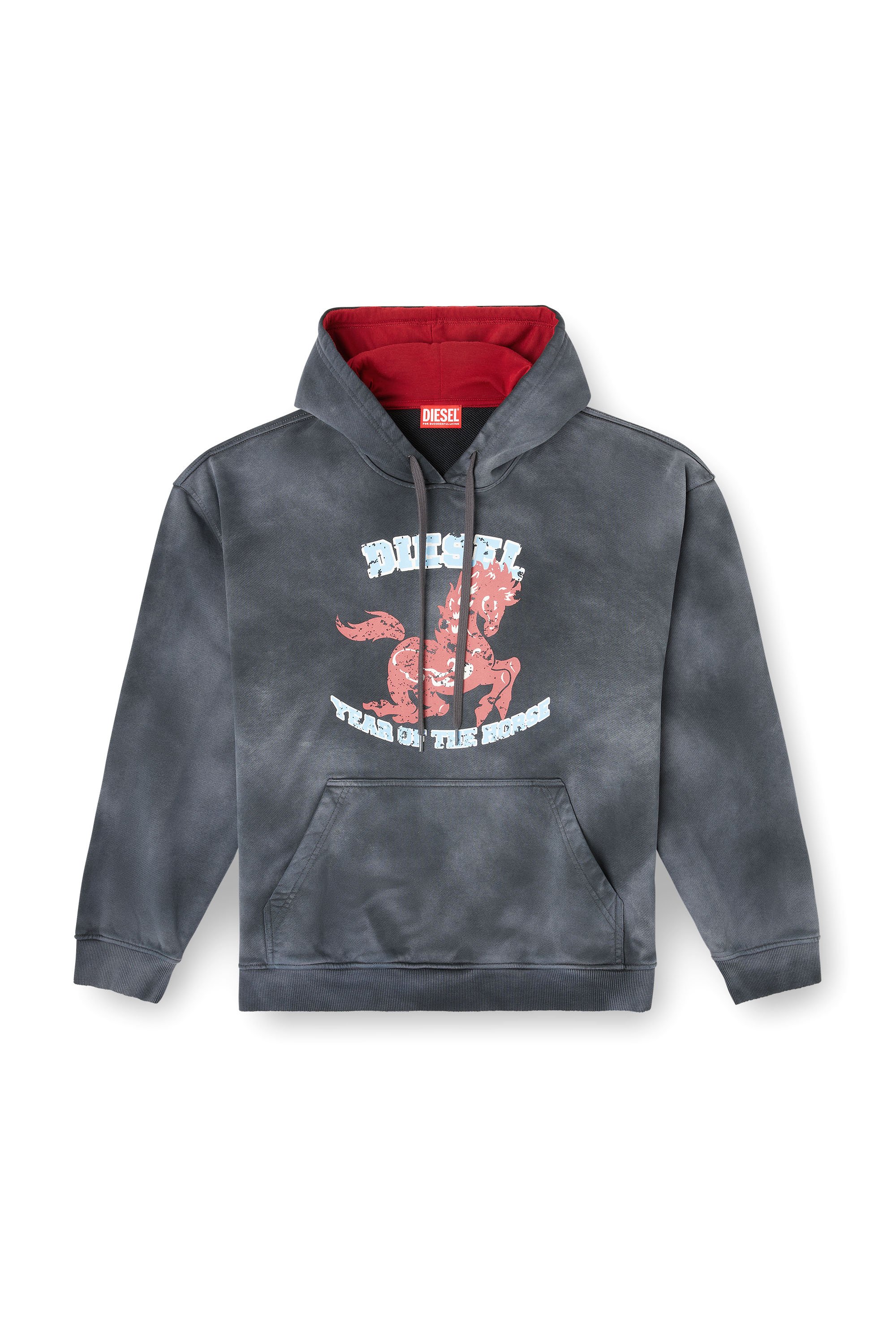 Diesel - CL-S-BOXT-HOOD-HORSE, Male's Hoodie tie-dye with horse graphic print in Grey - 3