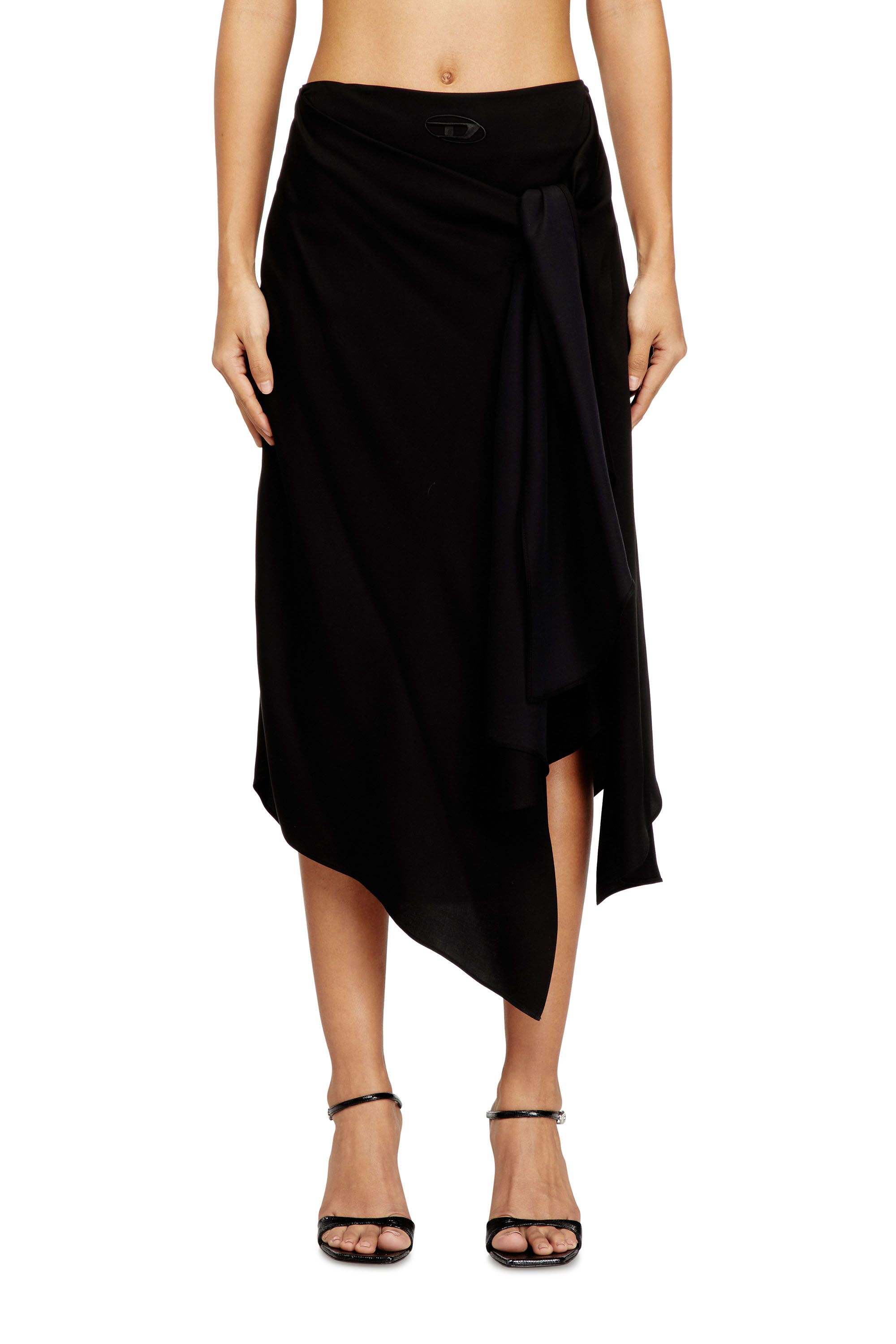 Diesel - O-TALI, Female's Skirt in fluid cupro with front knot in Black - 1