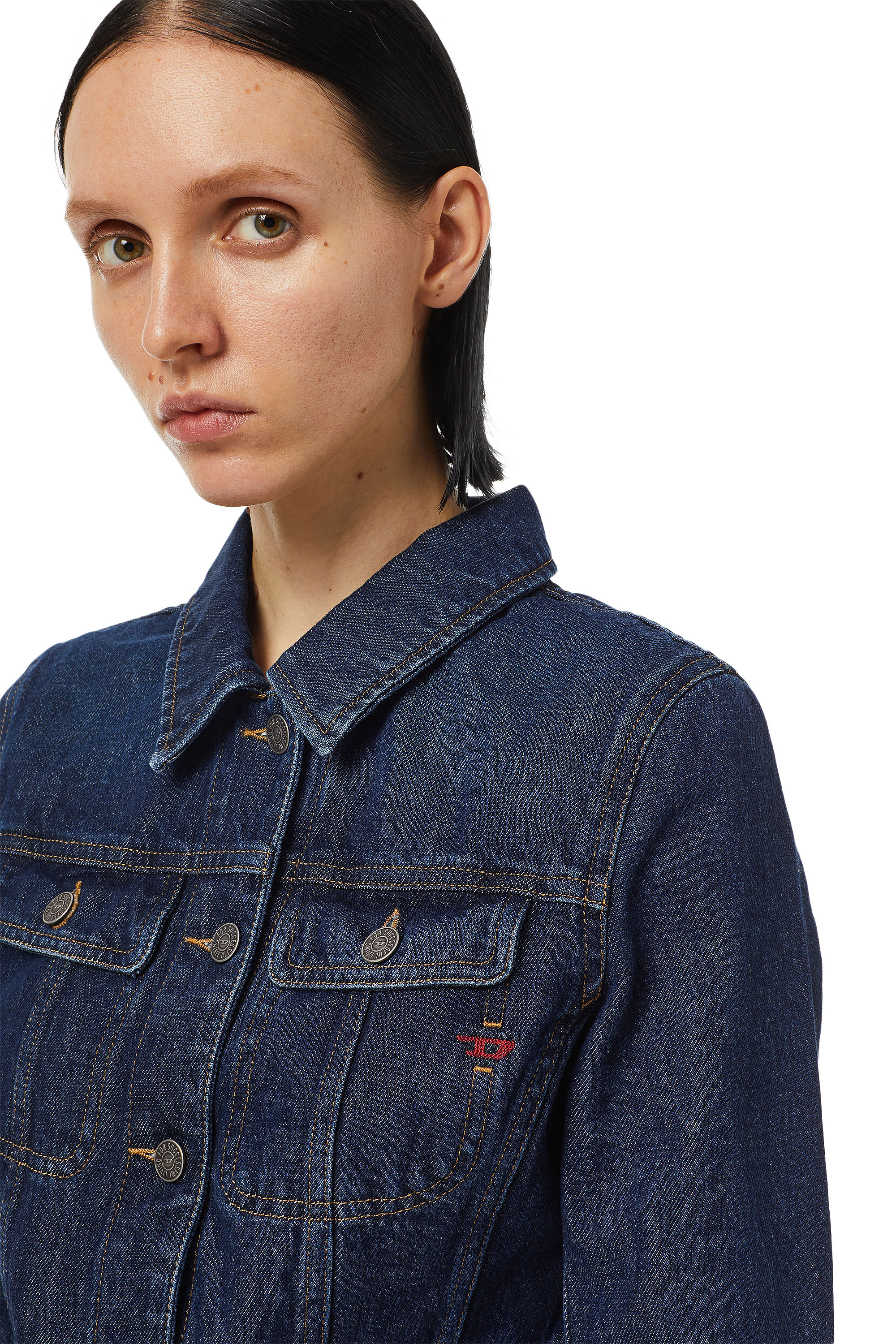 Diesel - DE-SLIMMY TRUCKER JACKET, Woman's Slim-fit trucker jacket in Dark Blue - 4