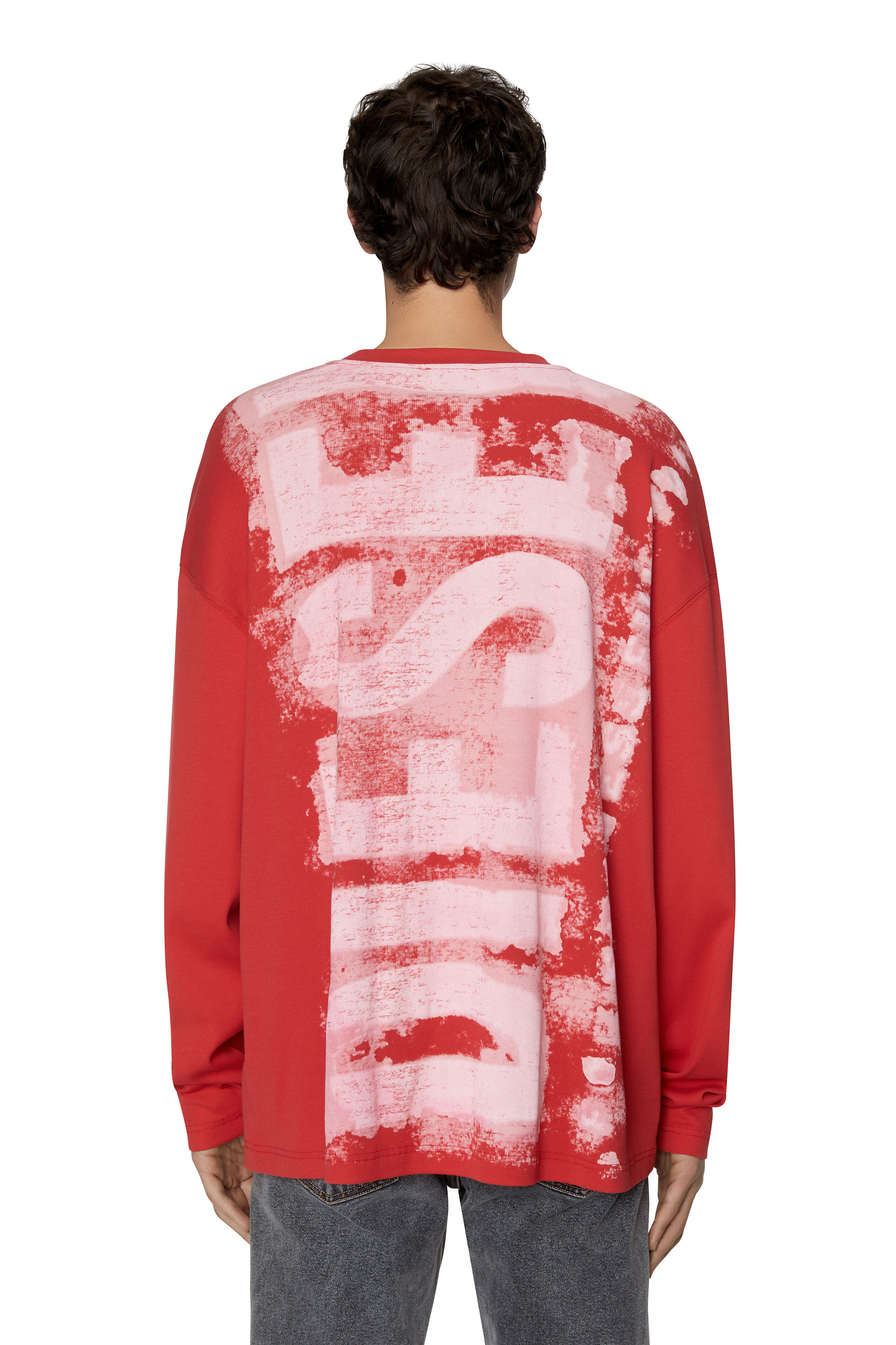 Diesel - T-WASRIB, Man's Long-sleeve T-shirt with smudged logo in Red - 5