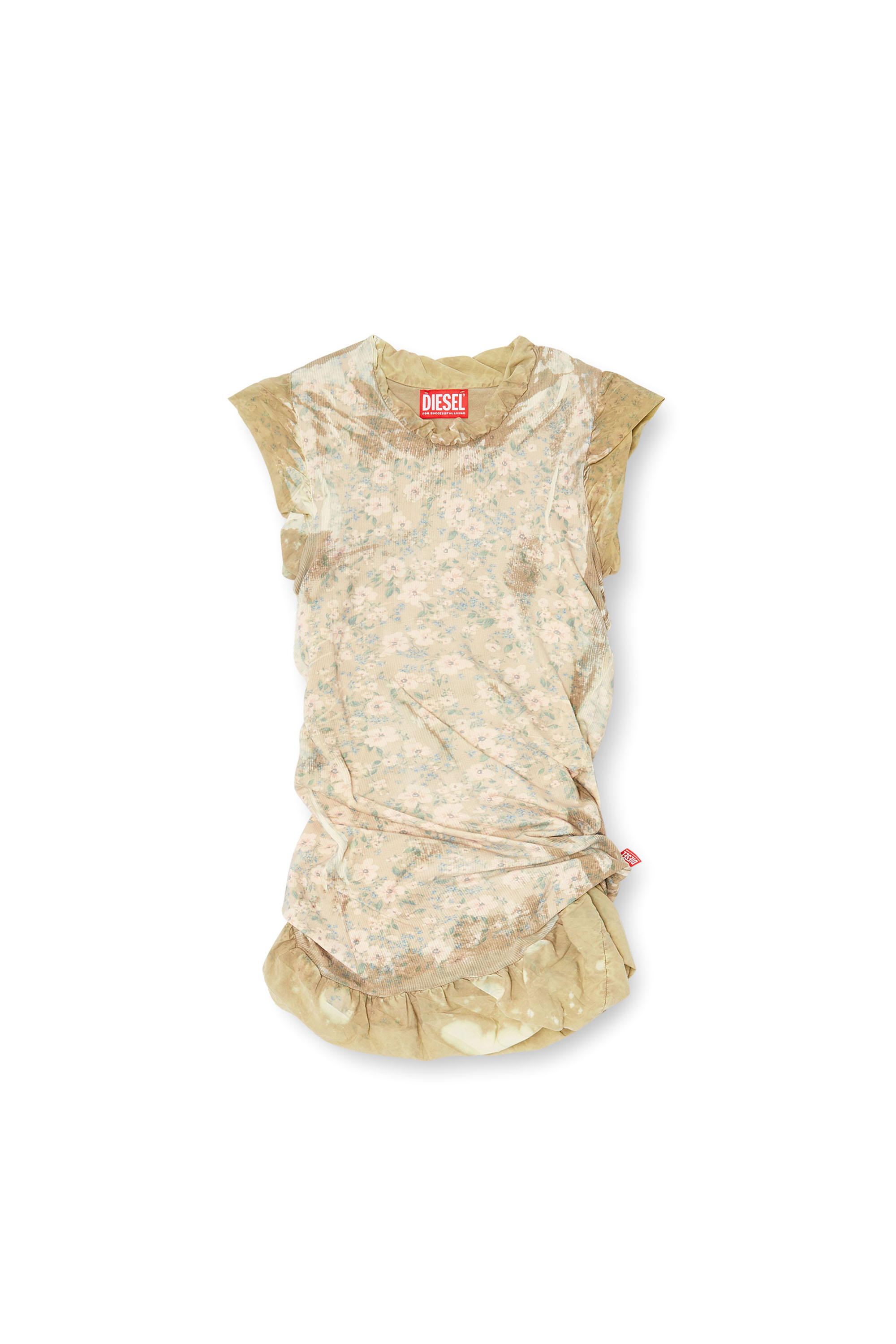 Diesel - T-ORY, Female's Layered top with bleached effect in Military Green - 3