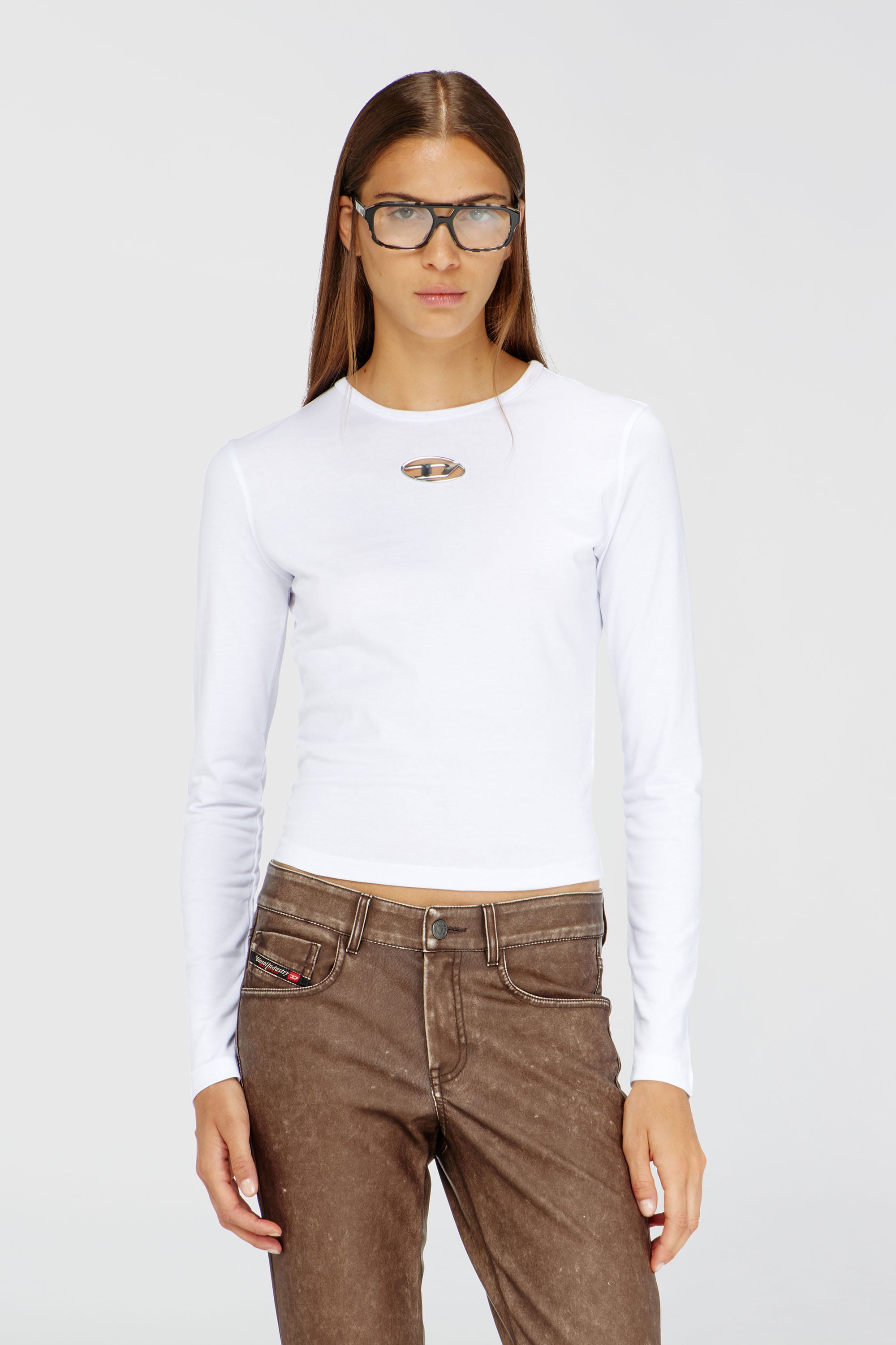 Diesel - T-UNCUTIE-LONG-LS-OD, Haut &agrave; manches longues avec cut-out Oval D Femme in Blanc - 1