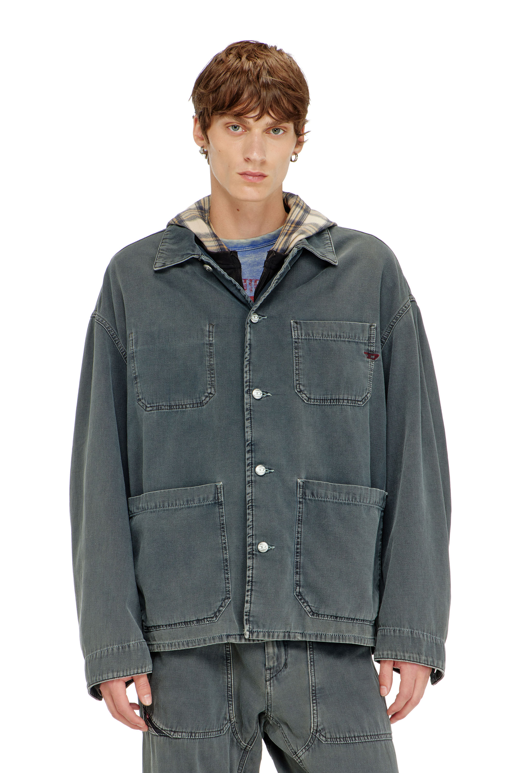 Diesel - D-STACK-U, Chaqueta estilo utility de denim te&ntilde;ido Unisex in Gris - 1