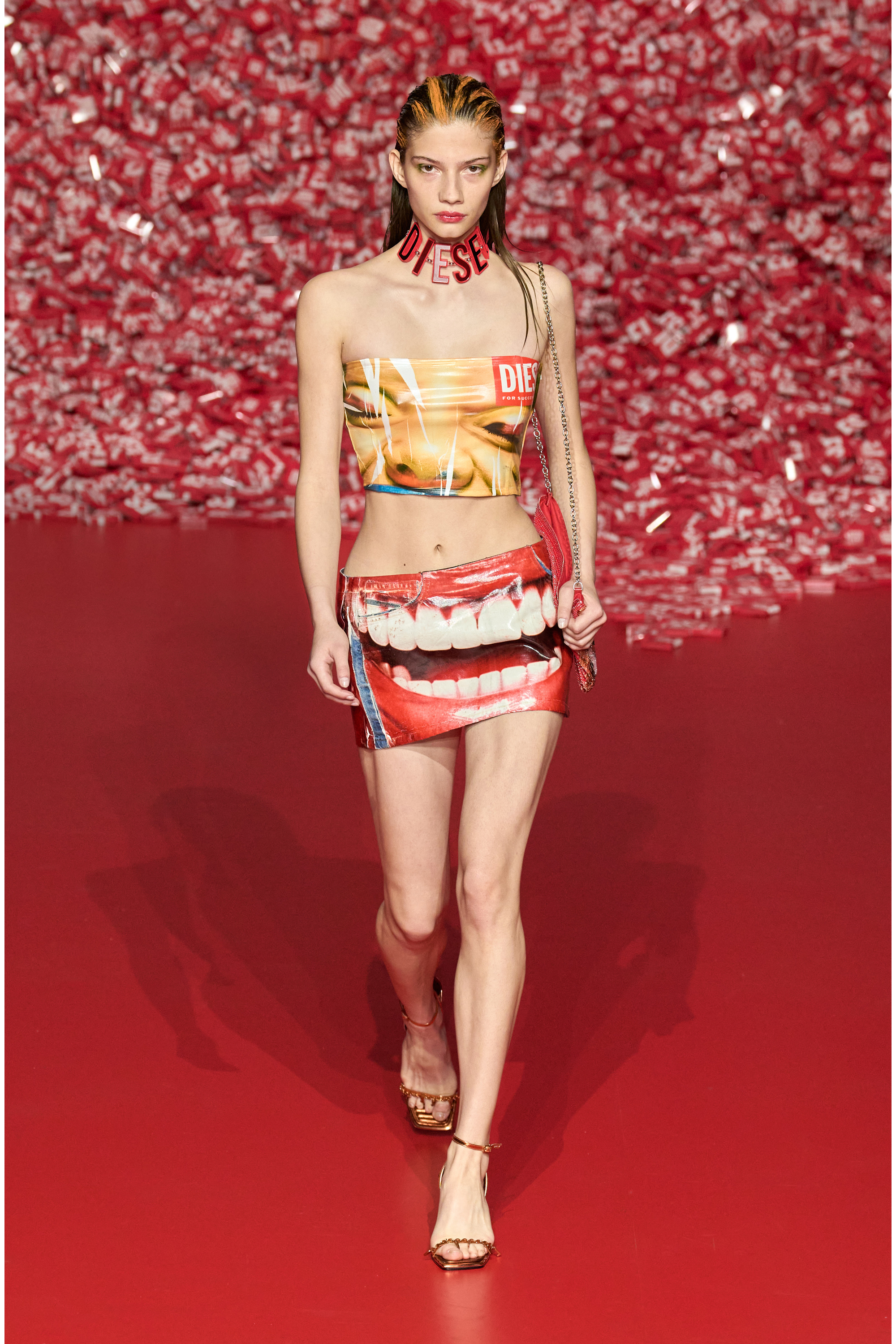 Diesel - T-HOLLOX, Woman's Tube top with face print in Beige - 5