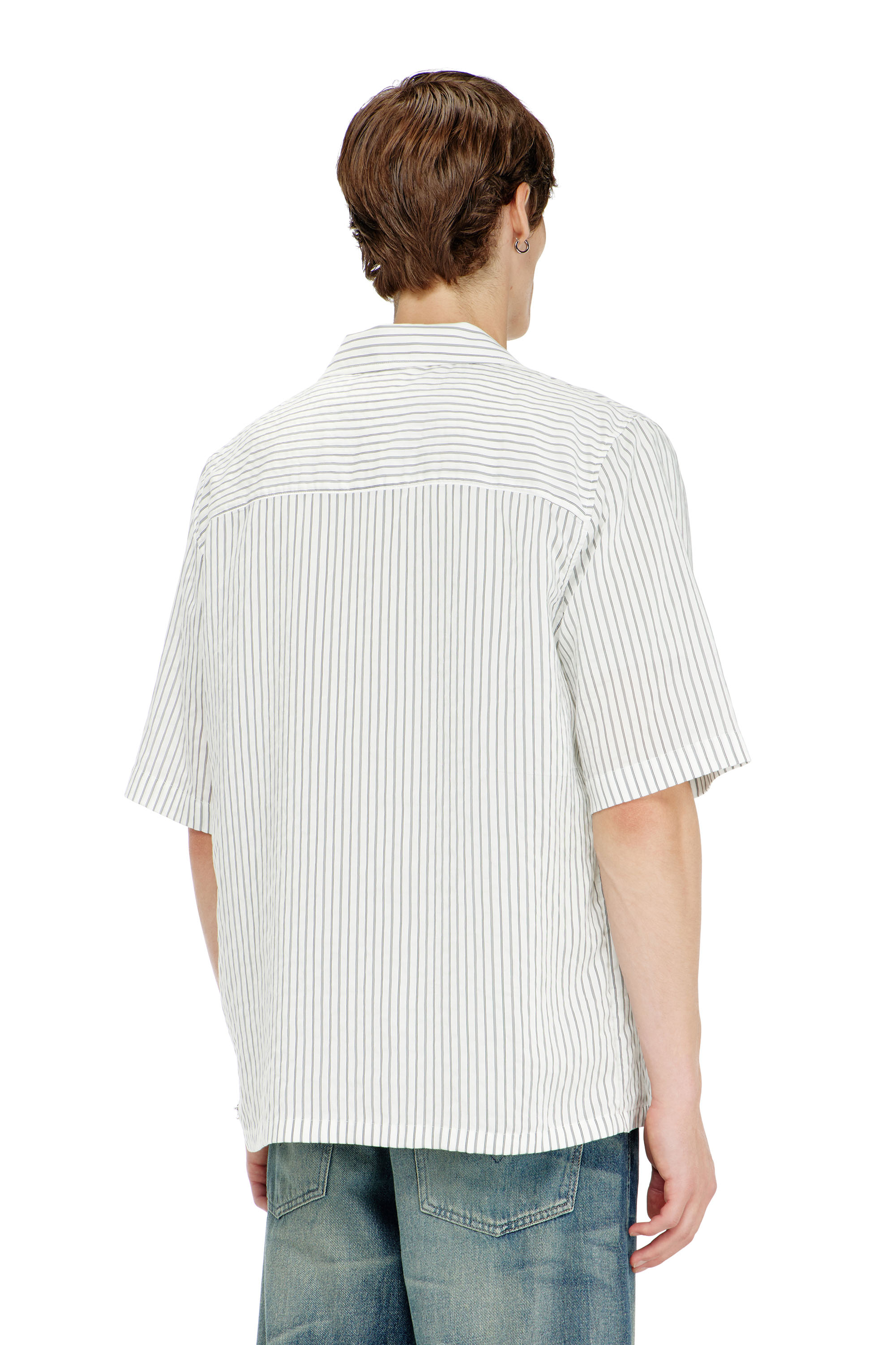 Diesel - S-MAC-EFBV, Male's Half-sleeve shirt in pinstripe modal in White/Grey - 4