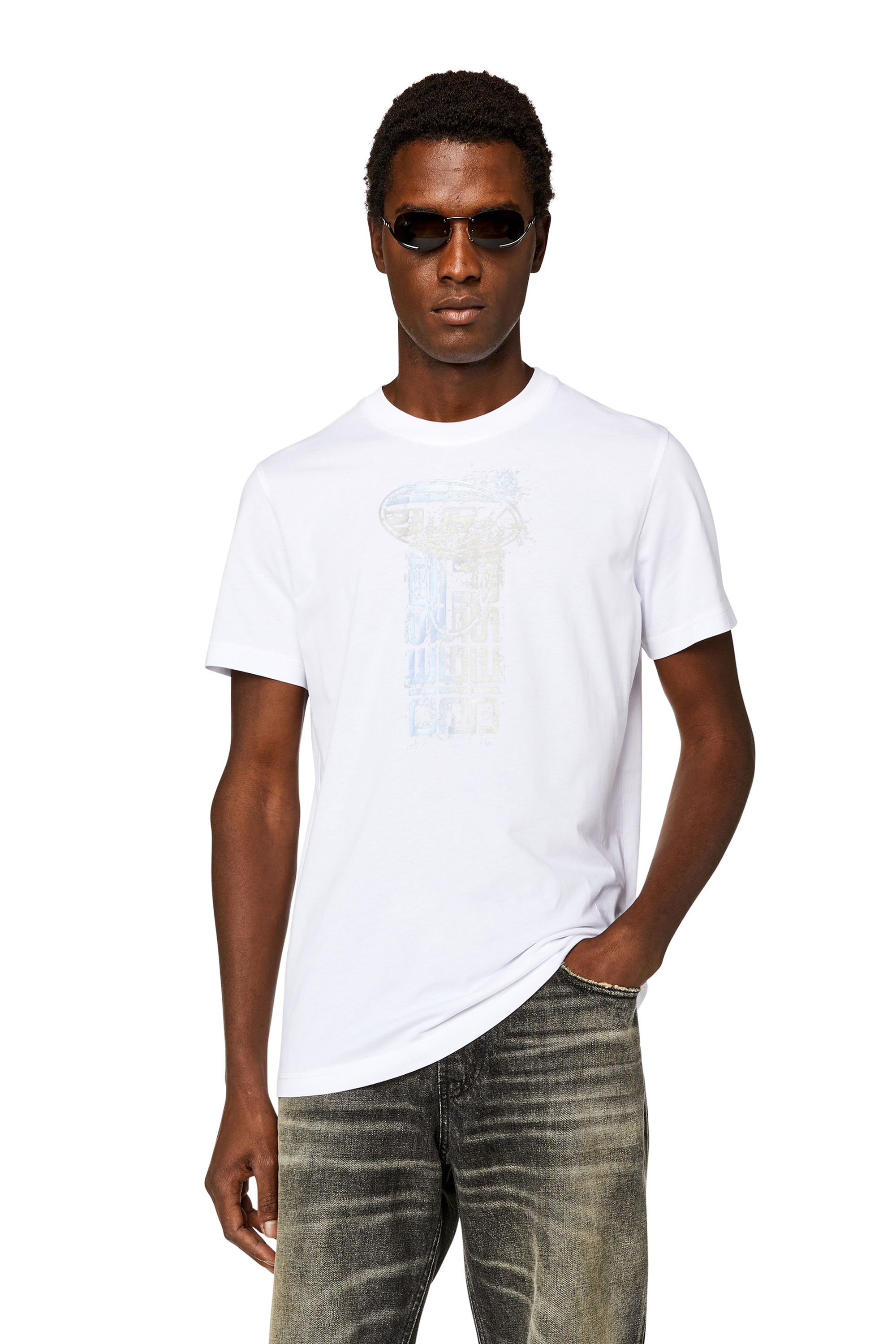 Men's graphic T-shirt with metallic logos | White | Diesel