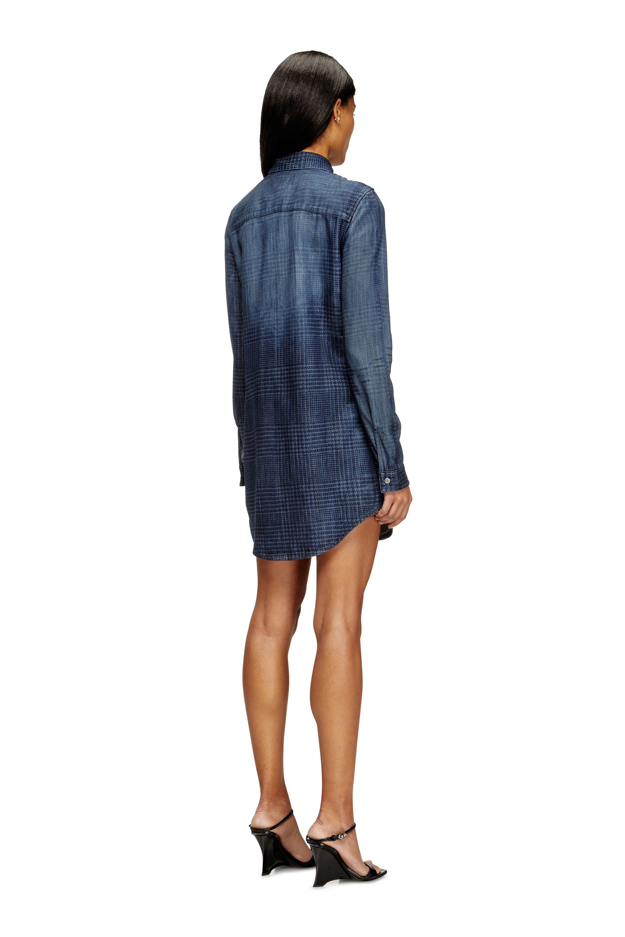 Diesel - DE-EAZY DRESS-S, Vestido camisero en denim fluido Príncipe de Gales Mujer in Azul marino - 4