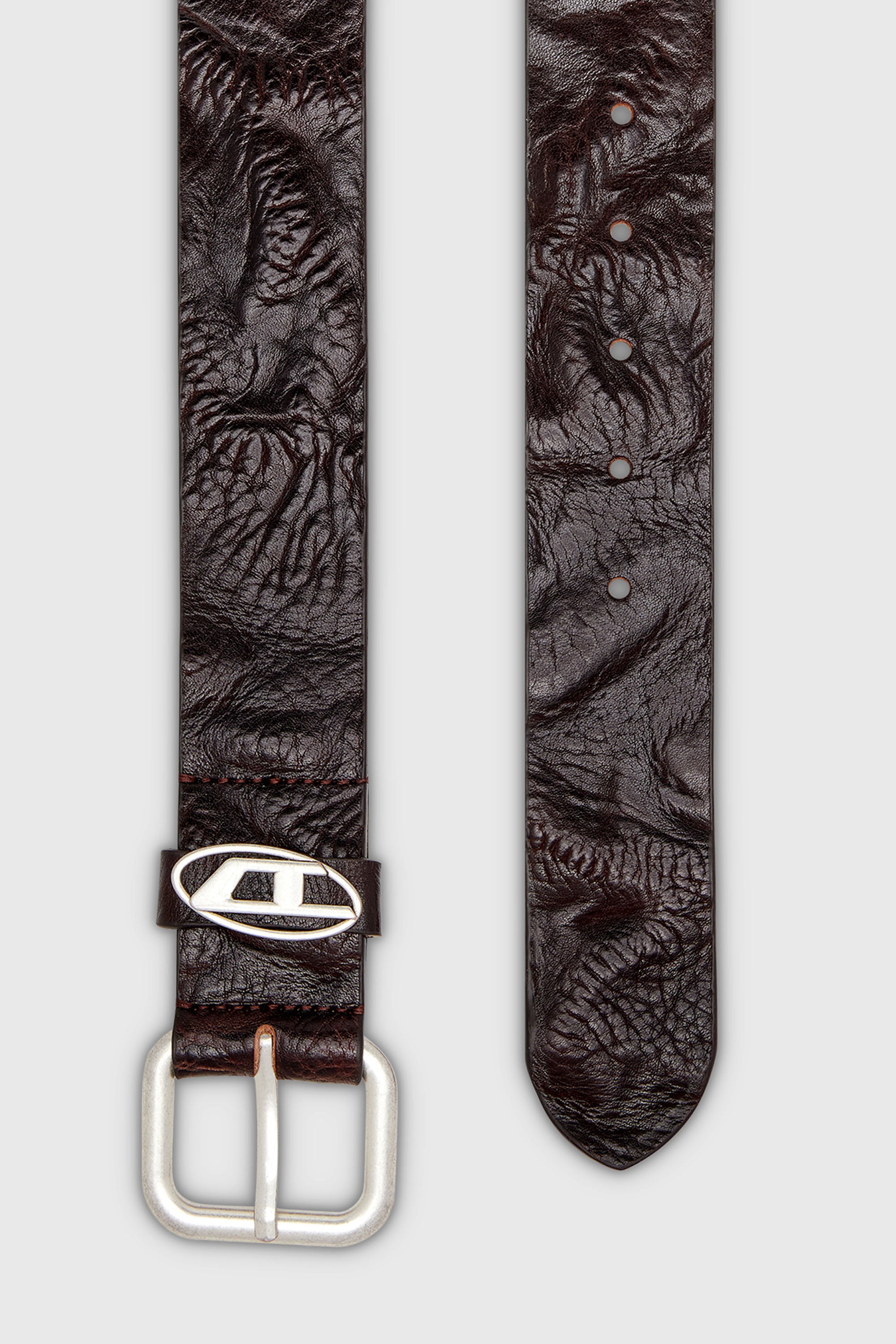 Diesel - B-1DR OVAL D LOOP, Cintur&oacute;n 3.9 cm de cuero arrugado con una placa con el logotipo Unisex in Marr&oacute;n - 2