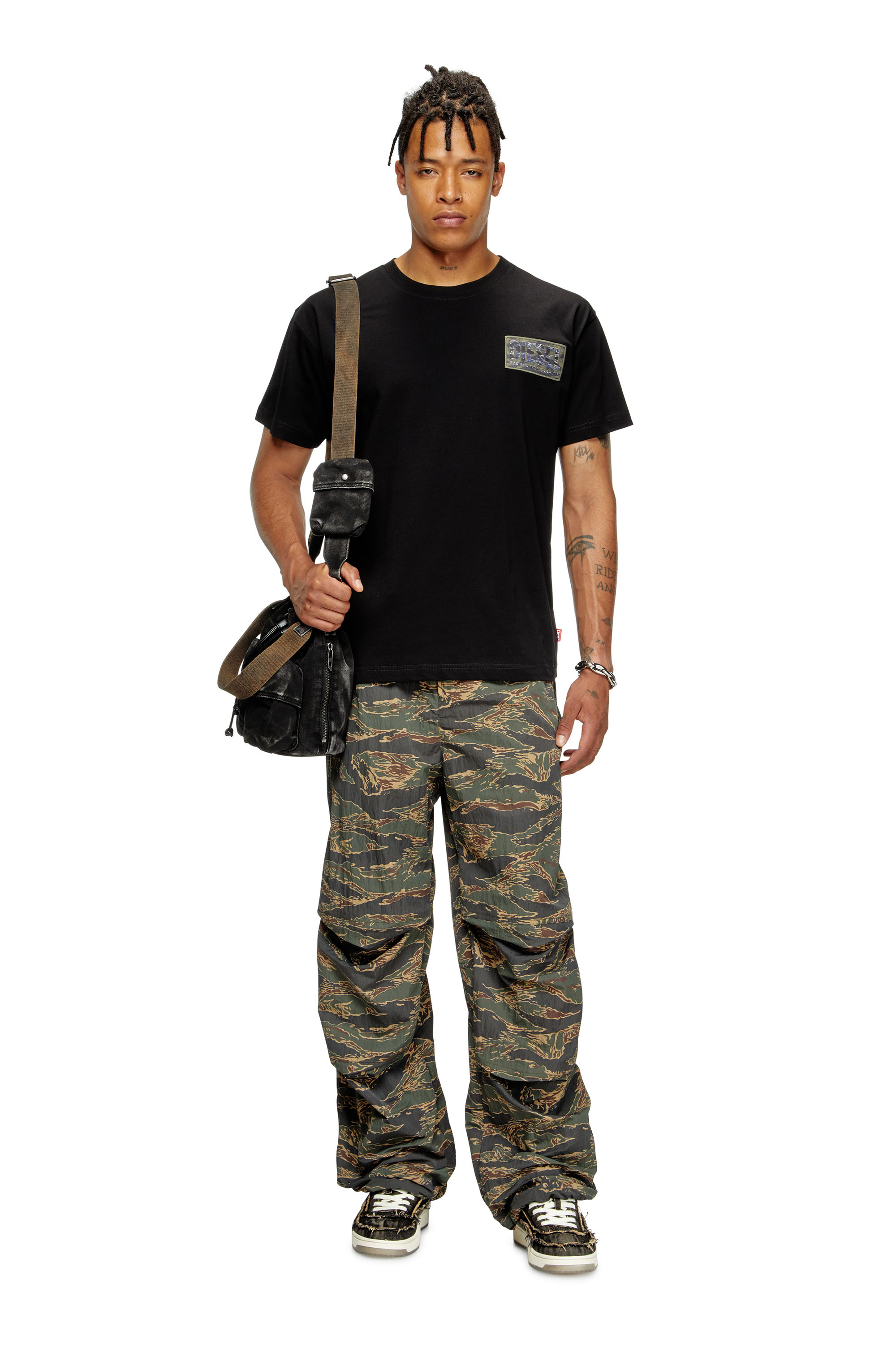 Diesel - T-NORM-T3, Man's T-shirt with camo logo patch in Black - 3