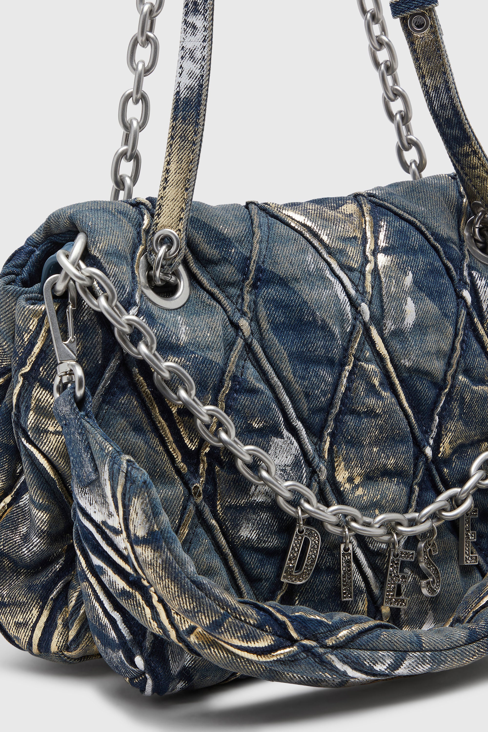 Women's Charm-D - Shoulder bag in metallic-foil denim | Blue