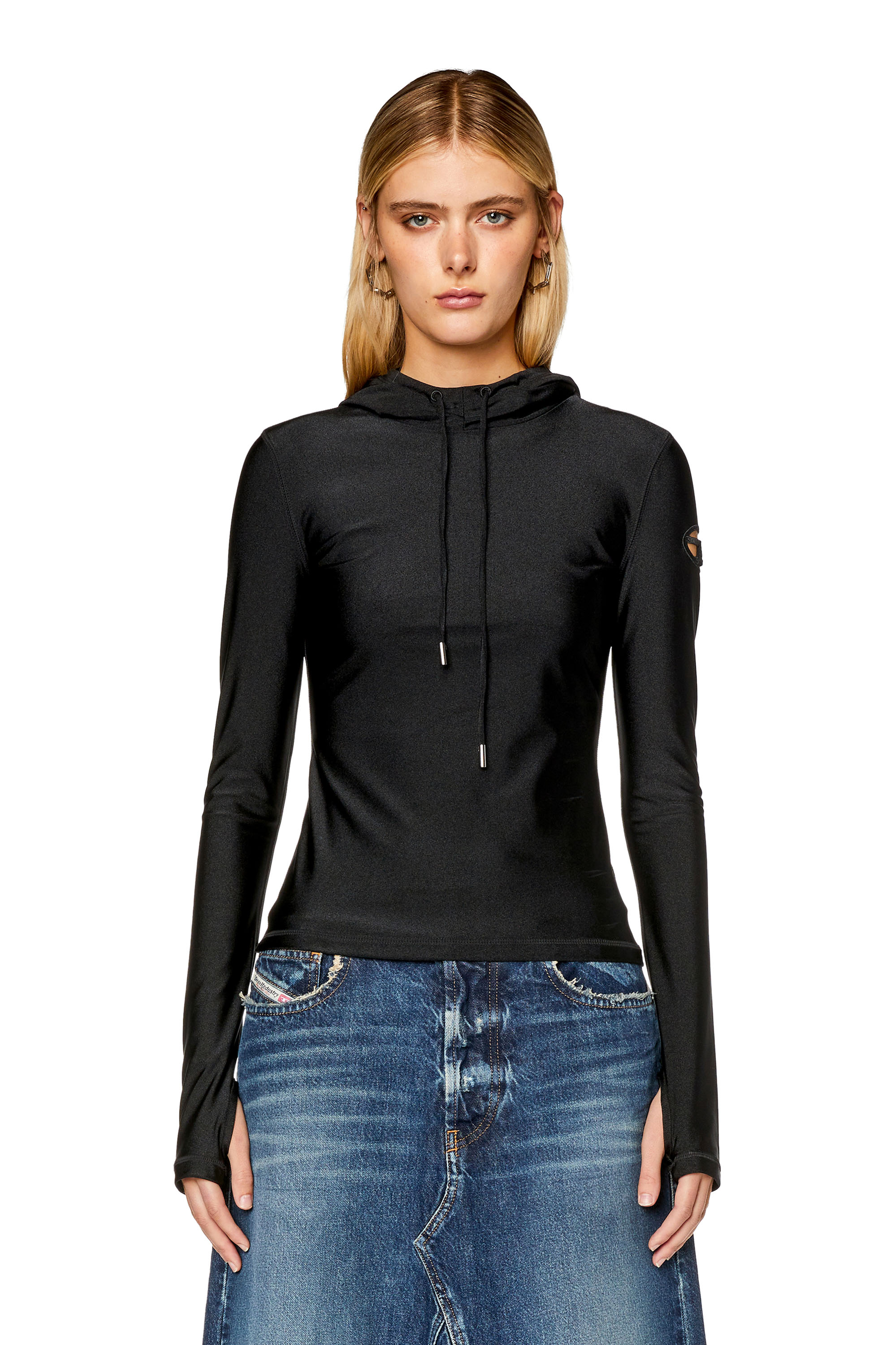 Diesel - T-METAL, Sudadera con capucha de nailon el&aacute;stico brillante Mujer in Negro - 6