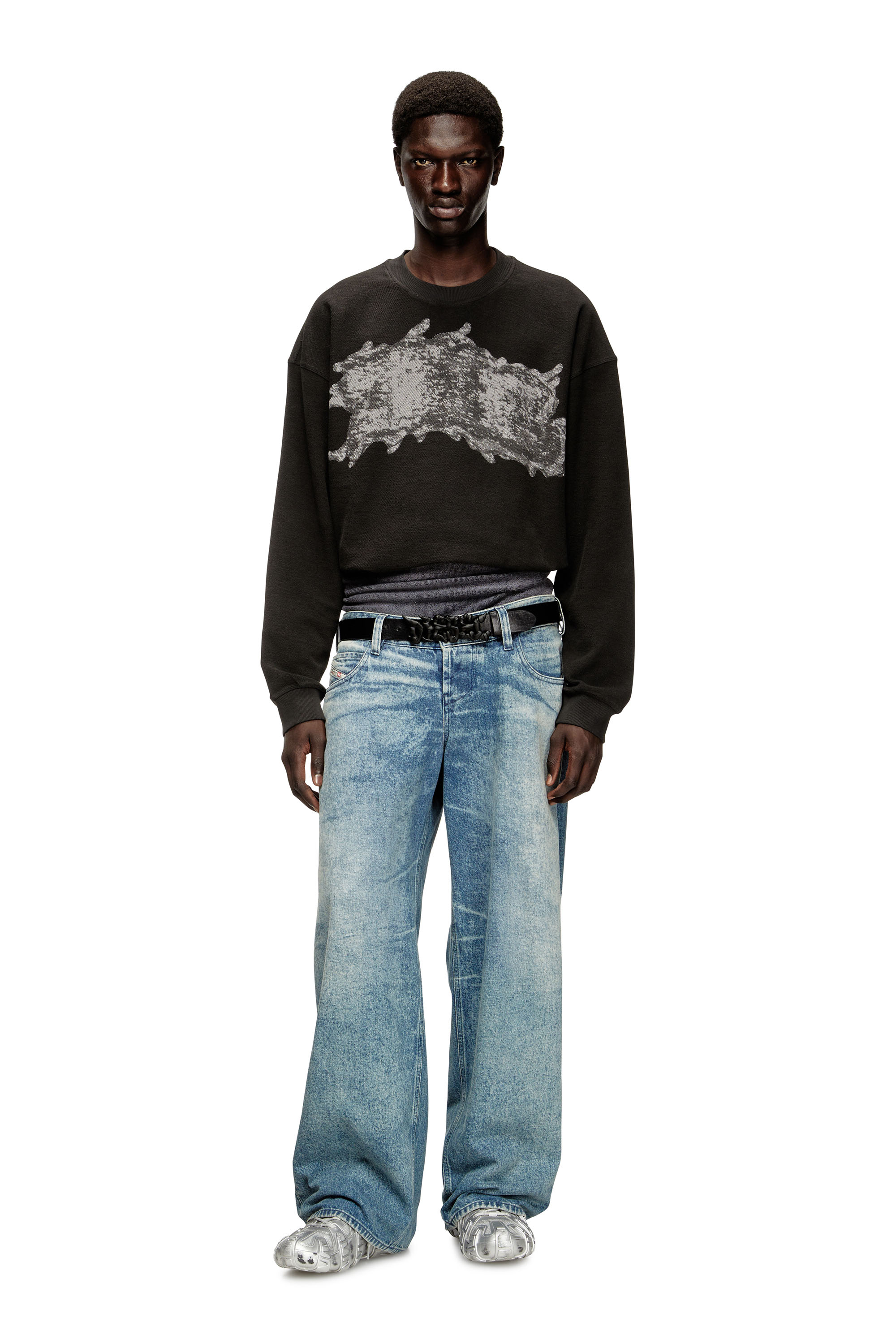 Diesel - S-VALENTIN-JMBV, Male's Sweatshirt with graffiti print in Dark Grey - 1