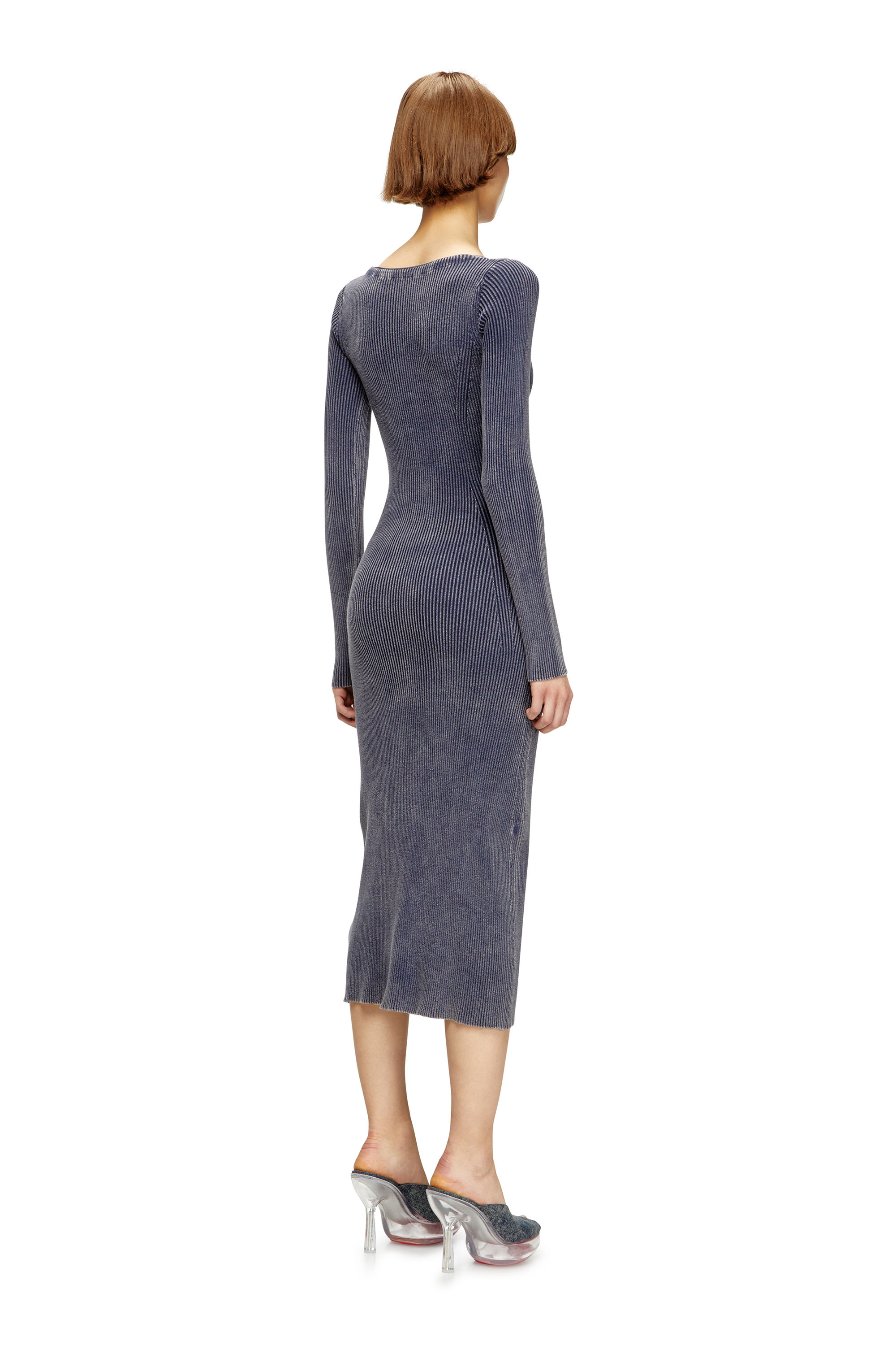 Diesel - M-MELTI-LS, Woman's Ribbed midi dress with denim treatment in Blue - 4