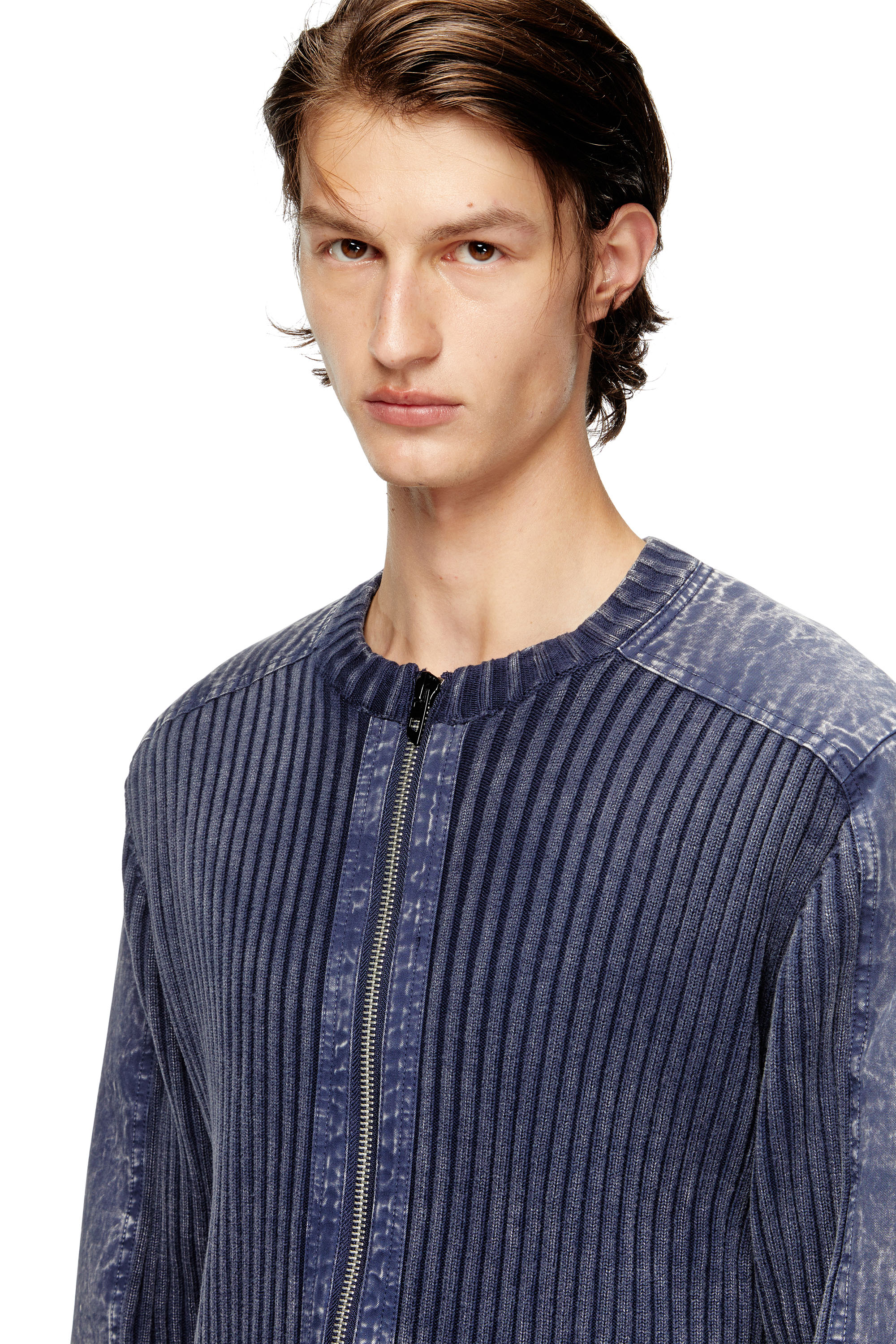 Diesel - K-MATTY, Cardigan zippé avec bandes de manches en denim Homme in Bleu - 5