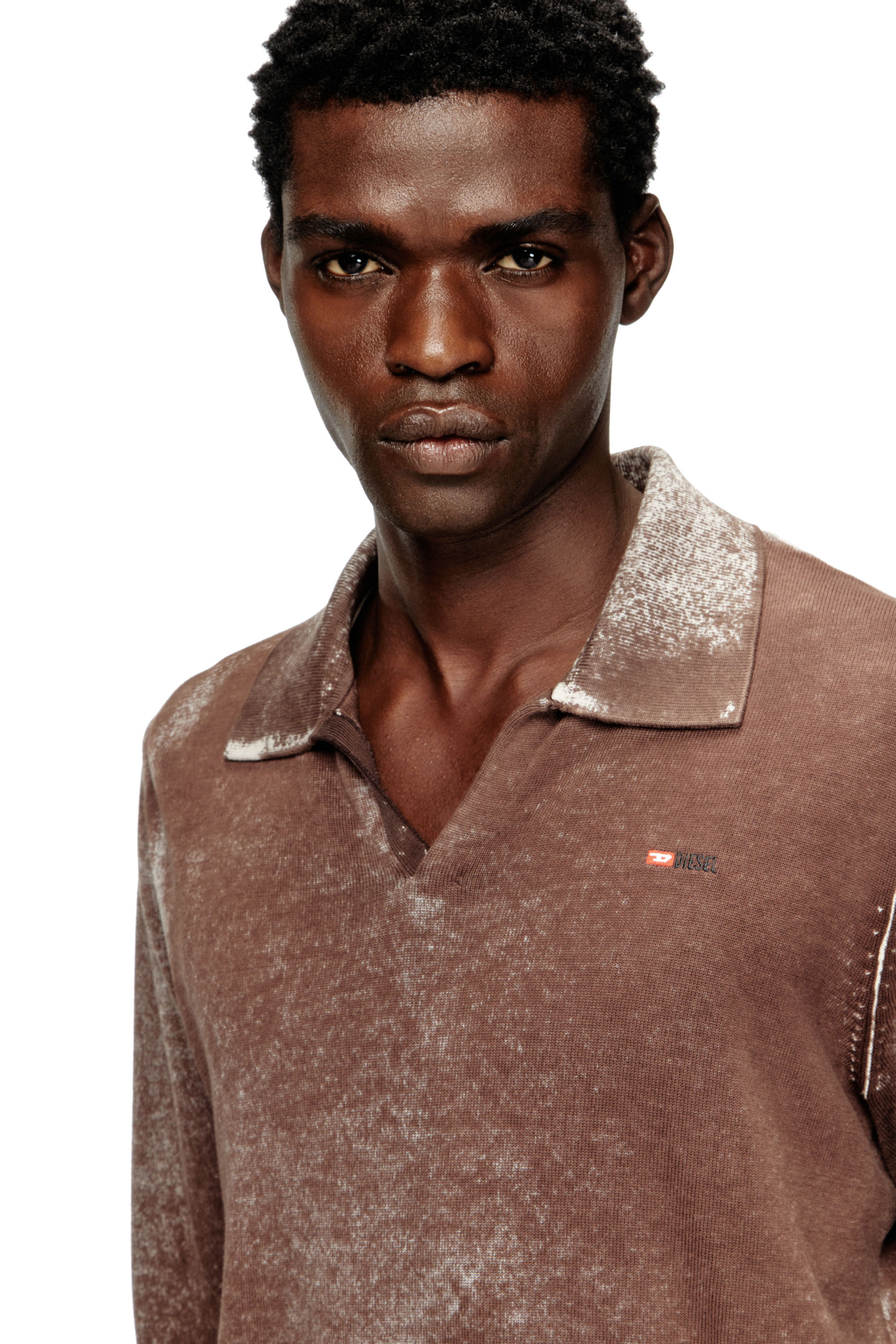 Diesel - K-LAWRENCE, Male's Polo jumper with faded reverse print in Brown/Grey - 3
