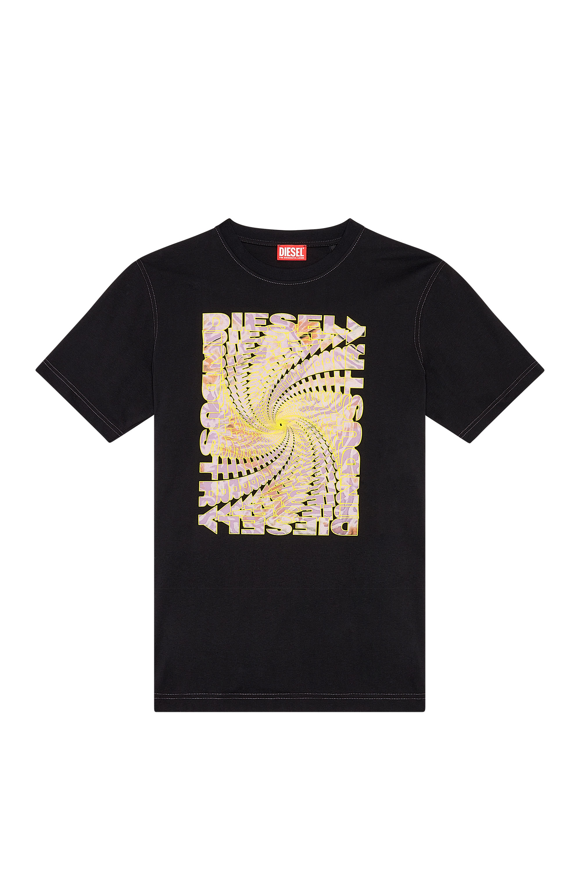 Men's T-shirt with zebra-camo optical logo print | Black | Diesel