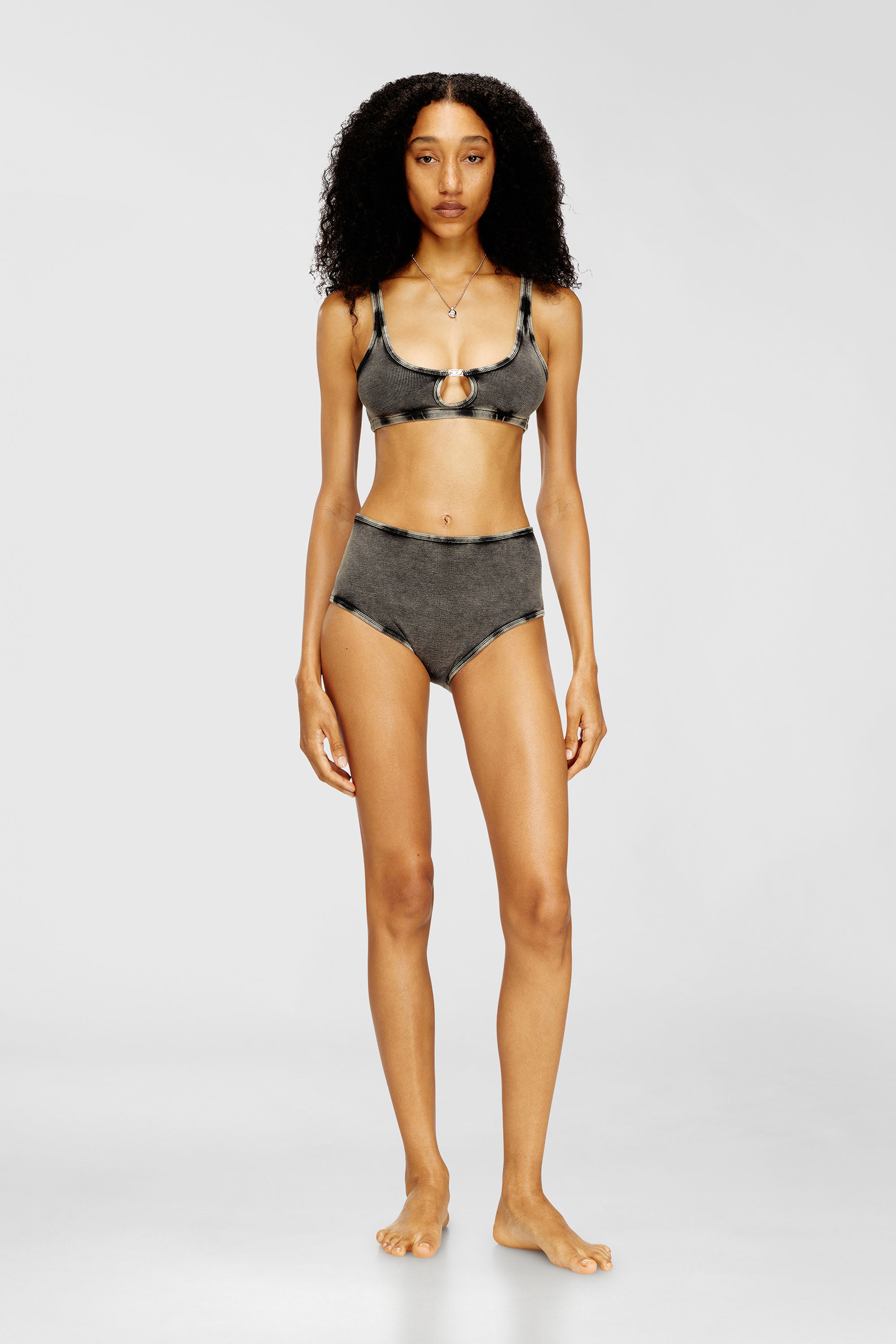 Diesel - FLORENCE-DNM, Bralette de canal&eacute; de algod&oacute;n con joya Oval D Mujer in Gris - 1