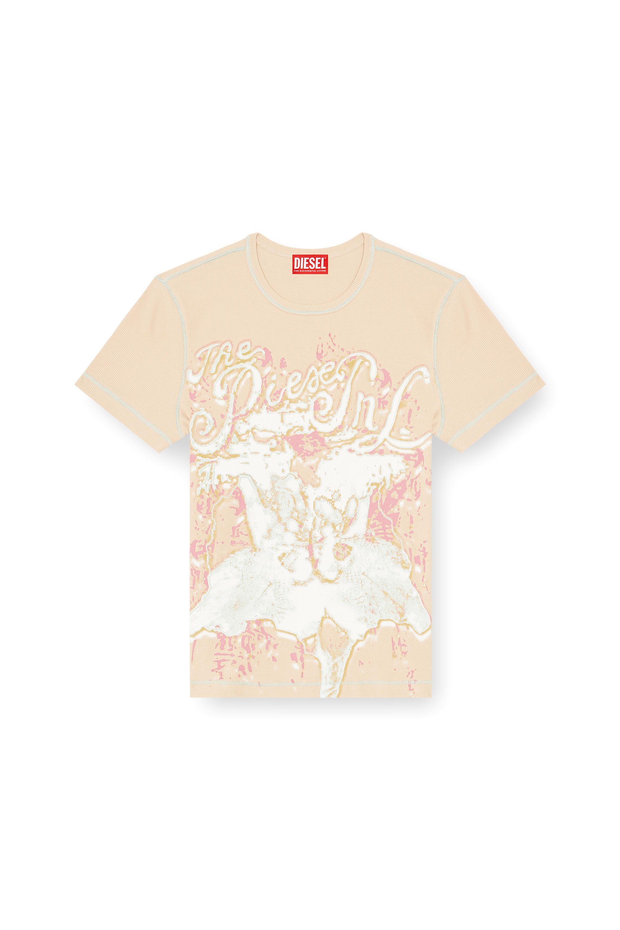 Diesel - T-BRENDA, Woman's Animalier-print top in rib stretch jersey in Pink - 3