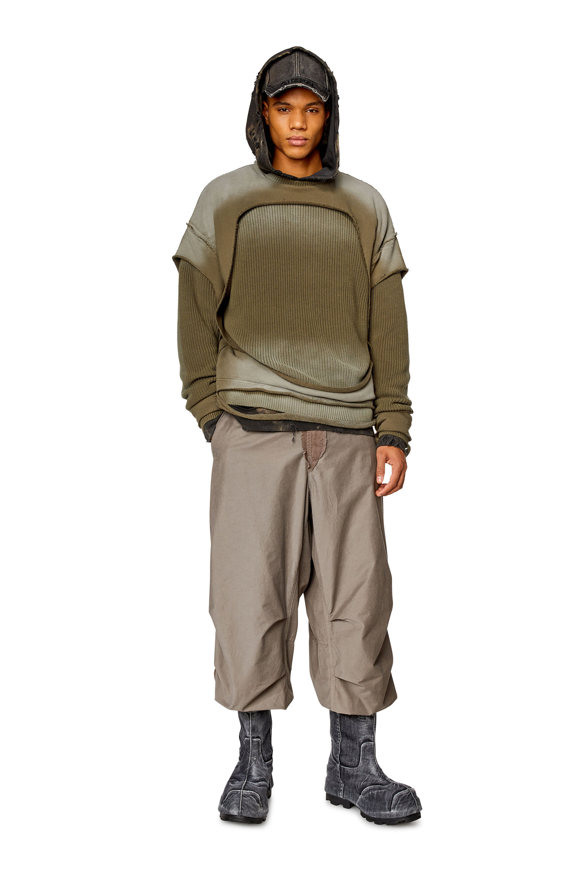 たつなり Men's Jumper with destroyed peel-off effect | Green | Diesel