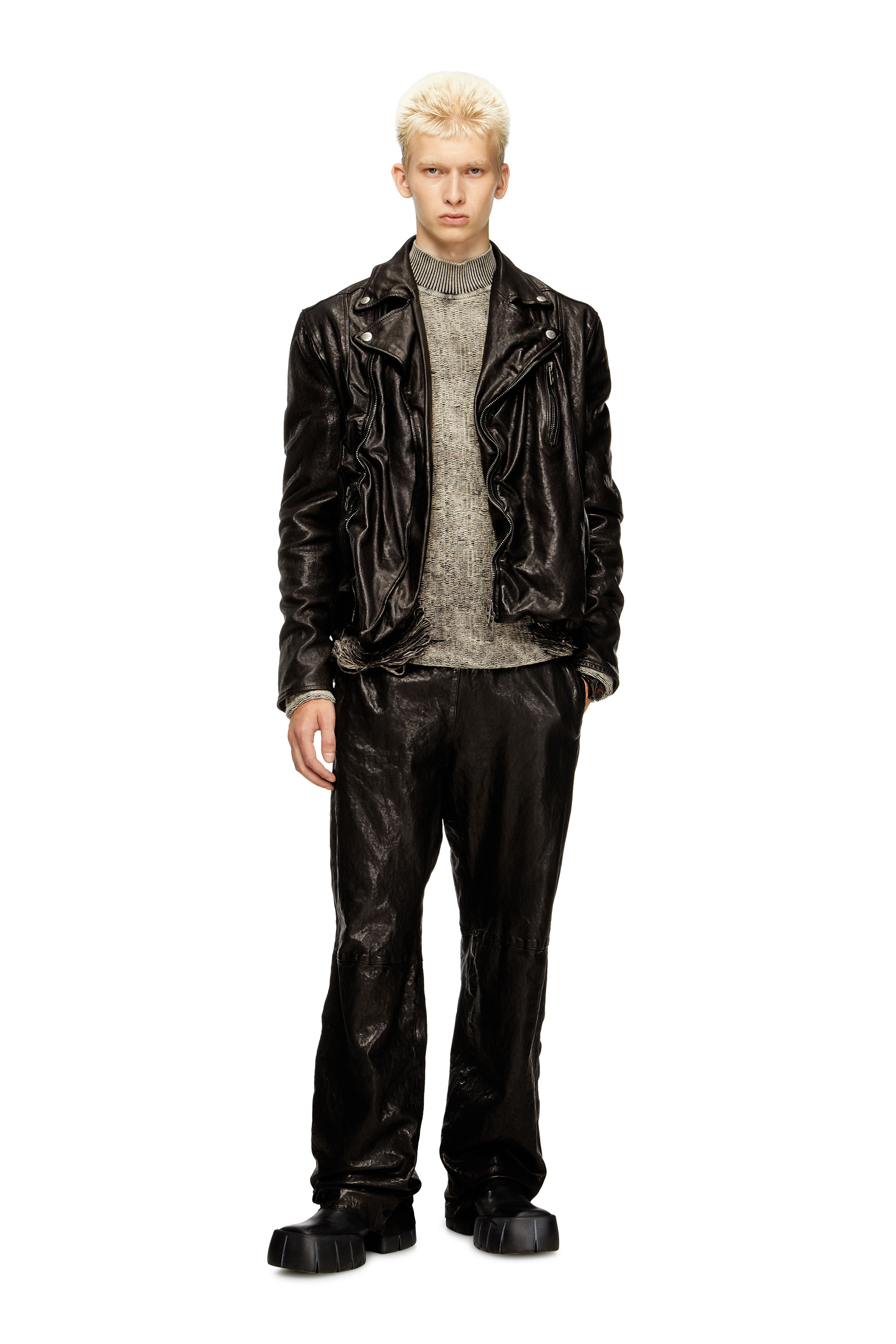 Diesel - P-BRU, Male's Elasticated pants in boiled leather in Black - 1