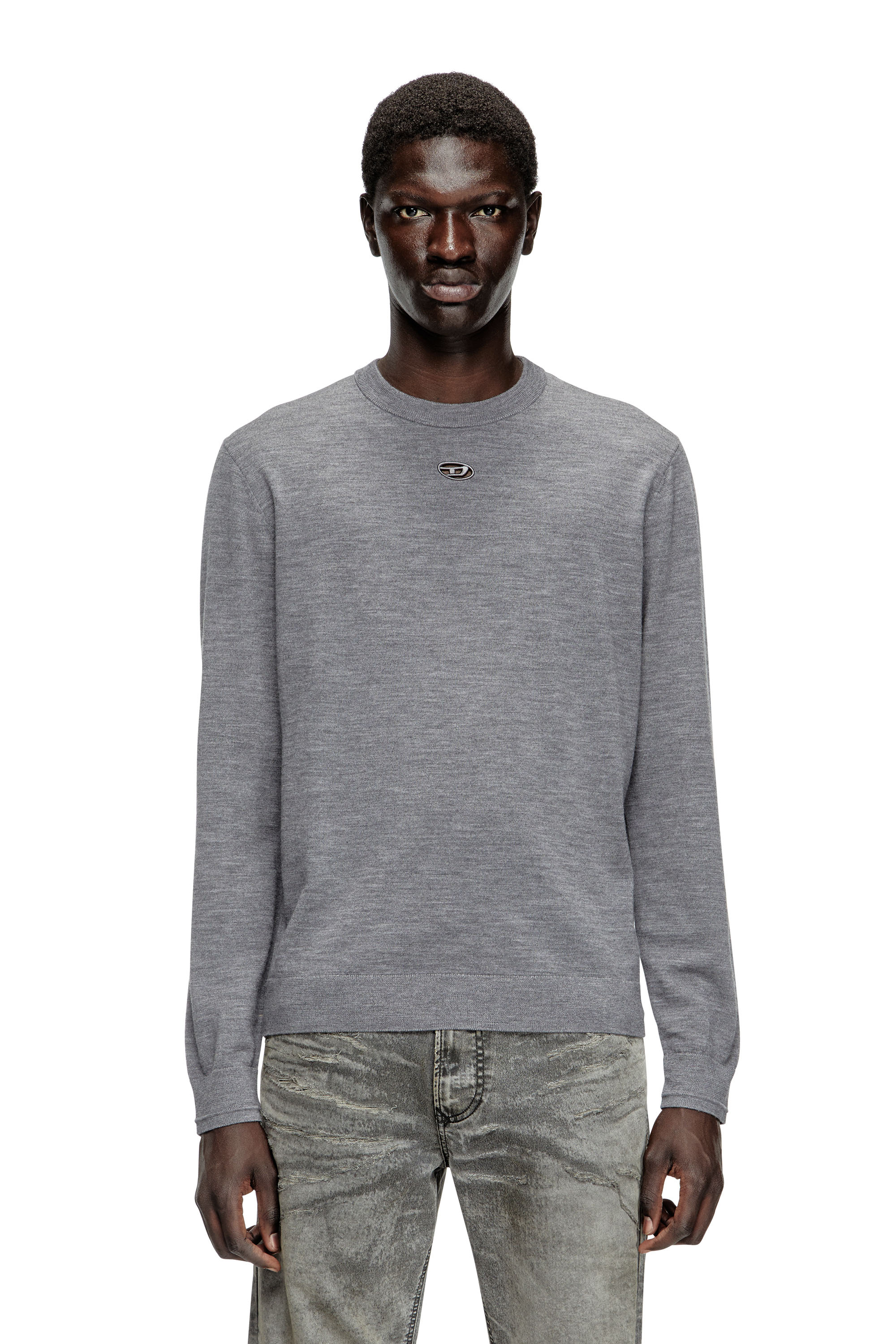 Diesel - K-VALIAM, Male's Wool jumper with cut-out logo in Grey - 1