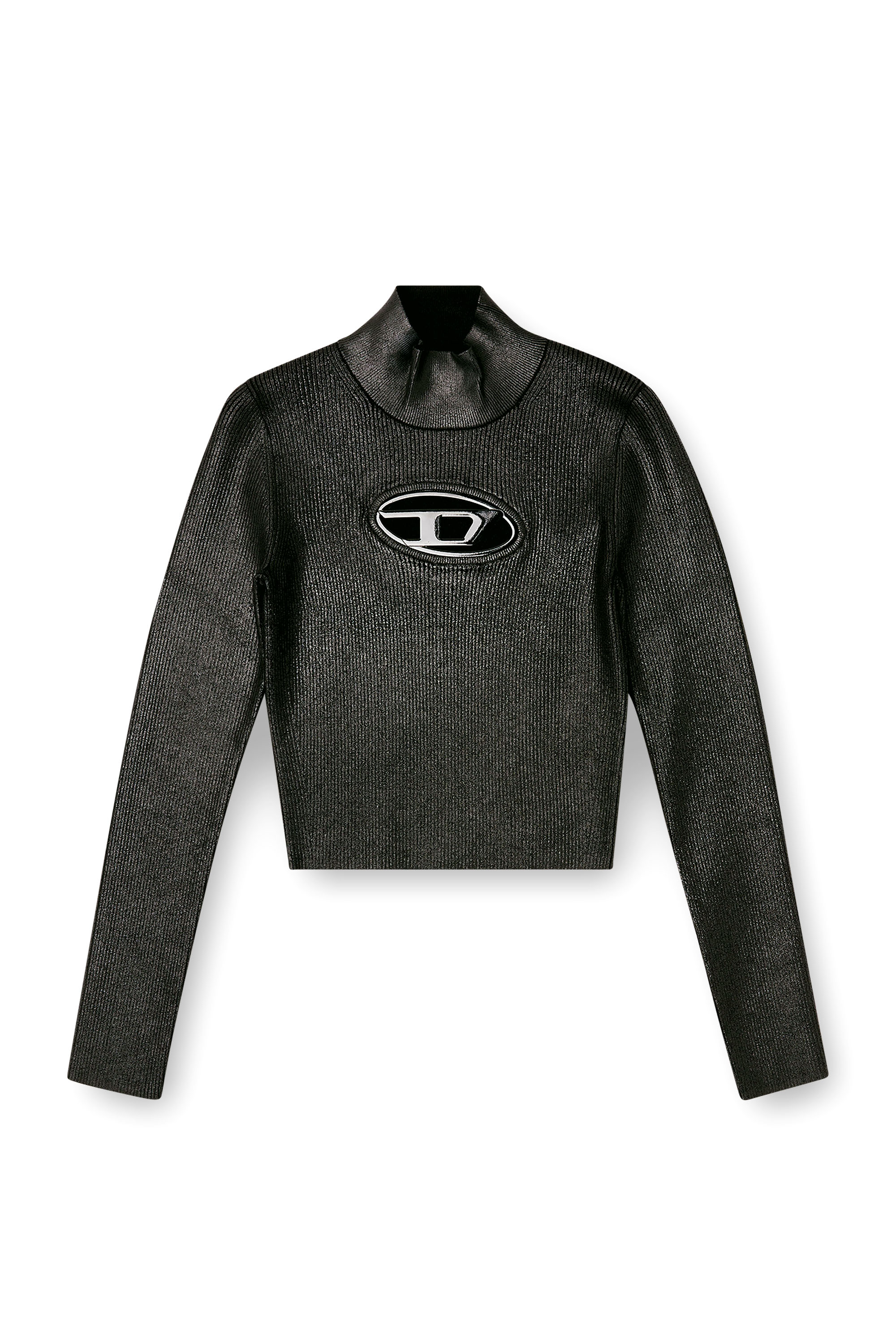 Diesel - M-VALARI-TN, Female's Ribbed-knit turtleneck with shiny effect in Black/Silver - 3