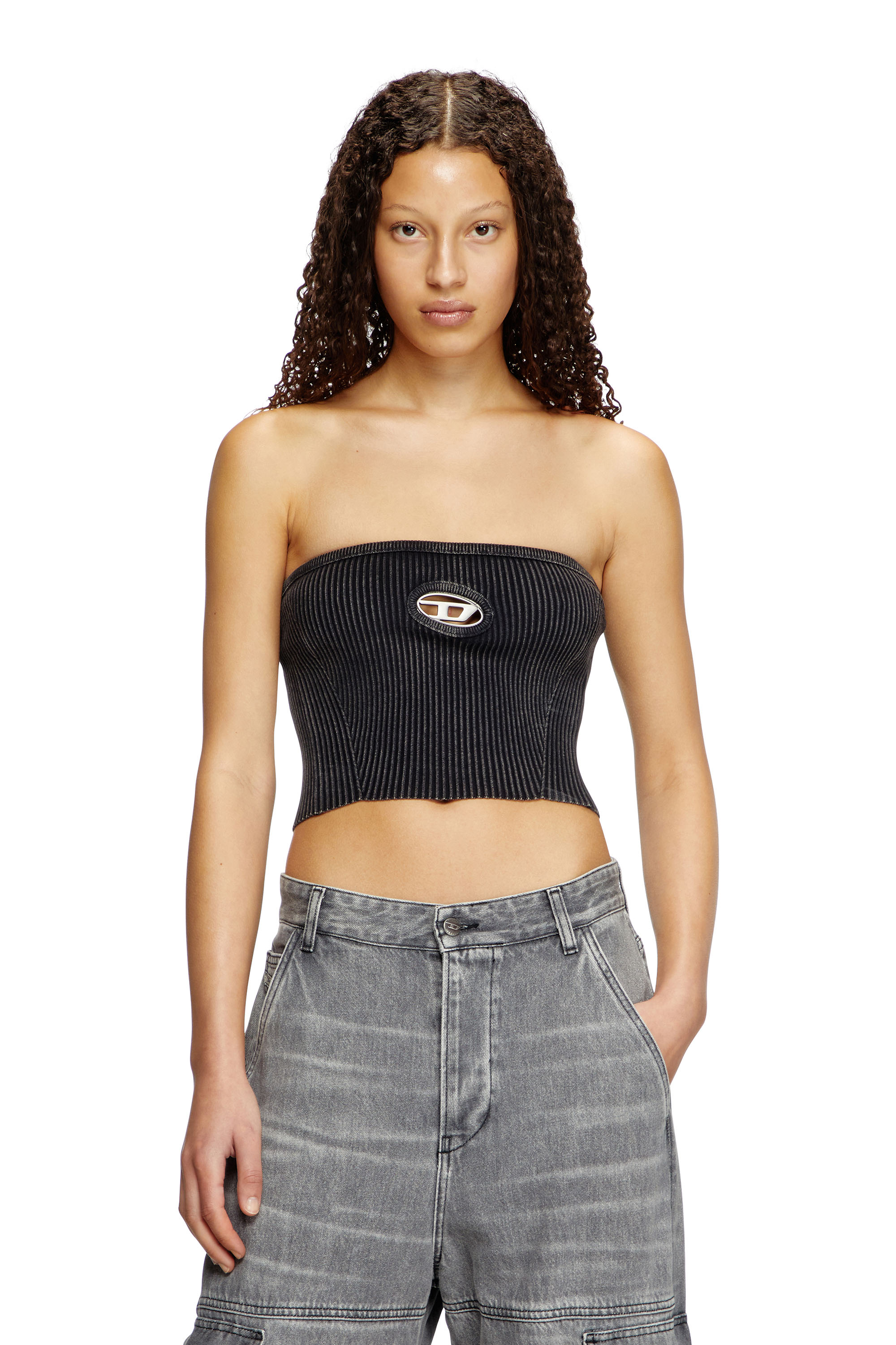 Diesel - M-CLARKSVILLEX-C, Female's Knit tube top with cut-out logo in Black - 1