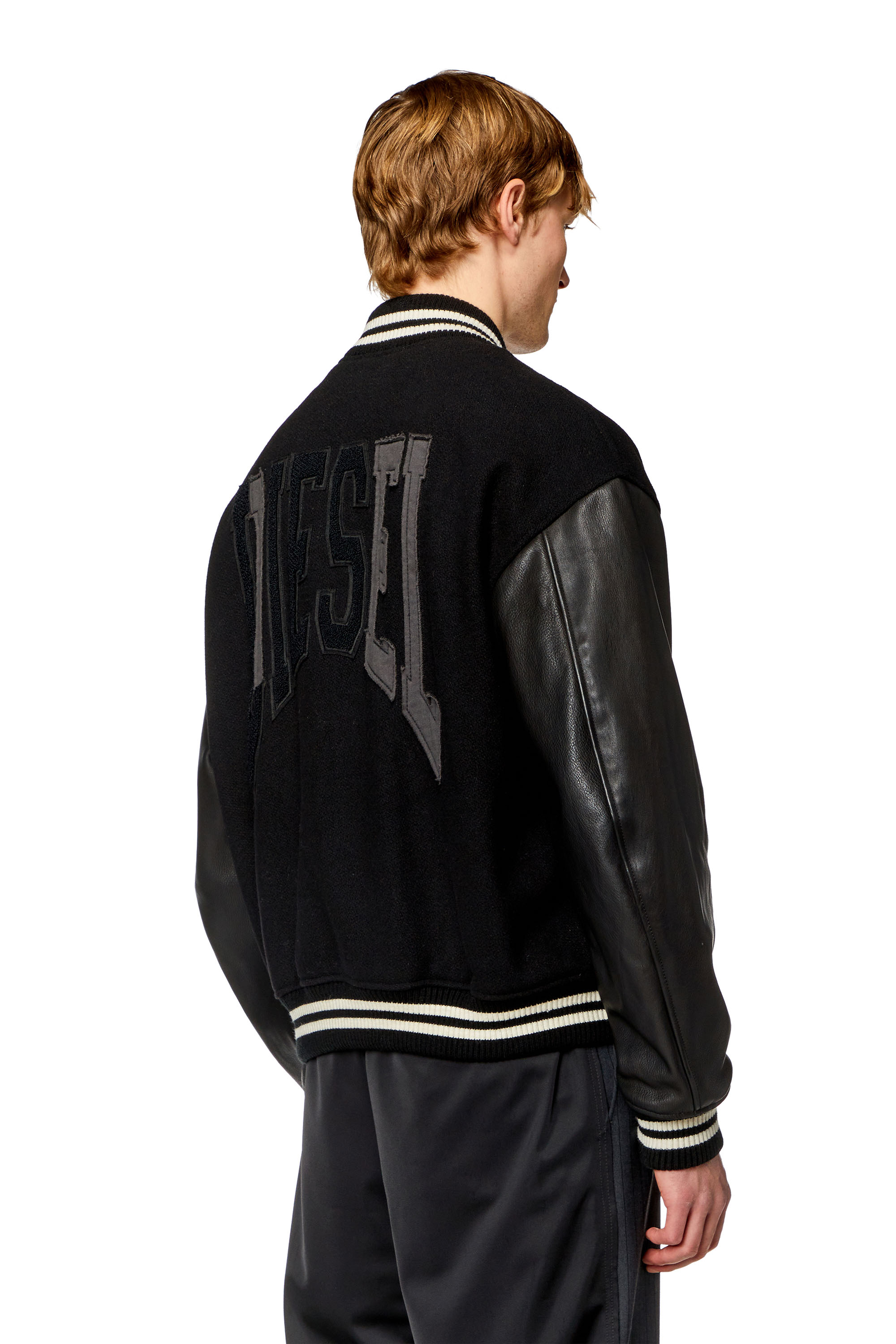 Diesel - L-FRANZ-PATCH, Man's Varsity bomber jacket in wool and leather in Black - 5
