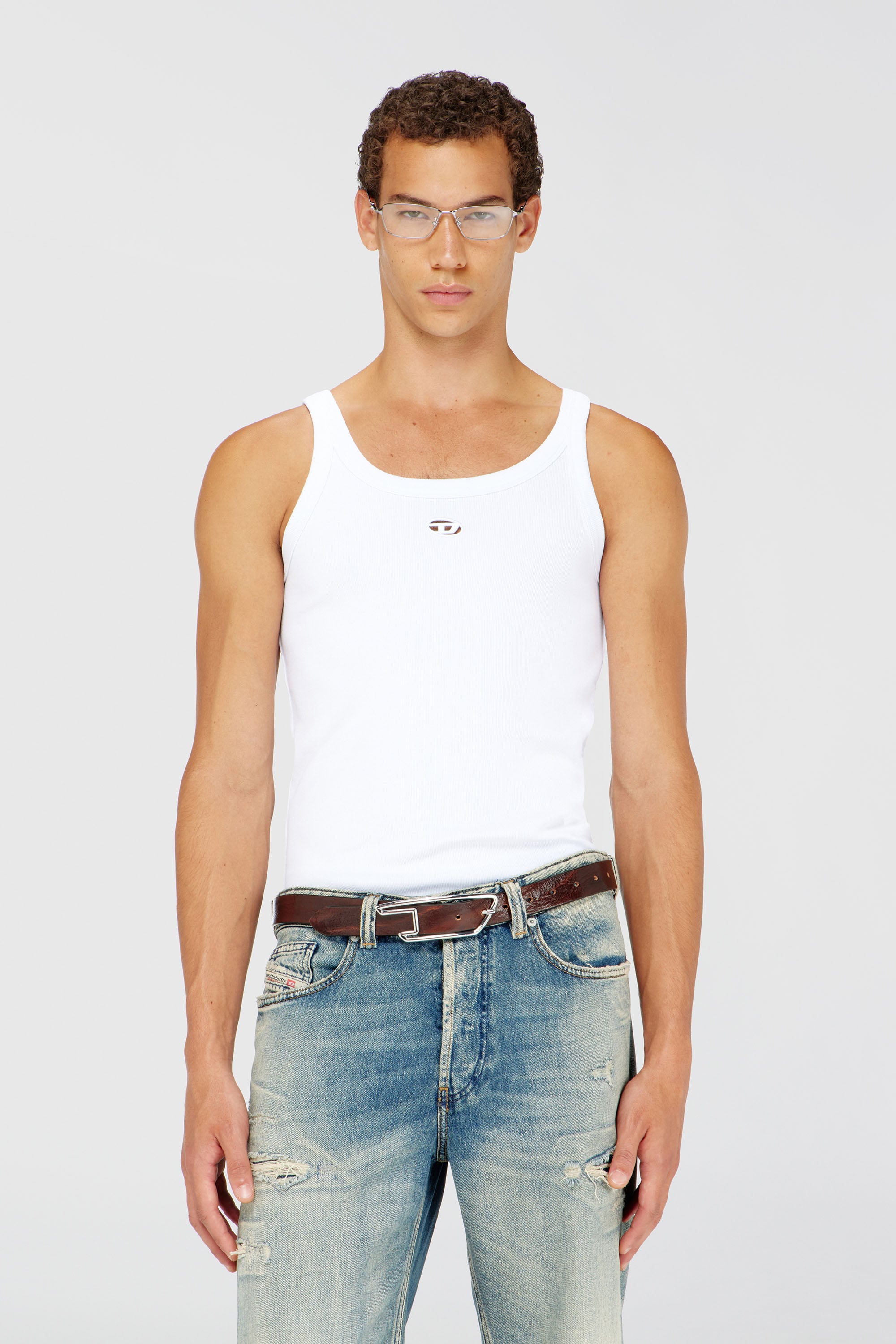 Diesel - T-WIFE-DCO, Man's Slim cotton tank with Oval D logo in White - 3